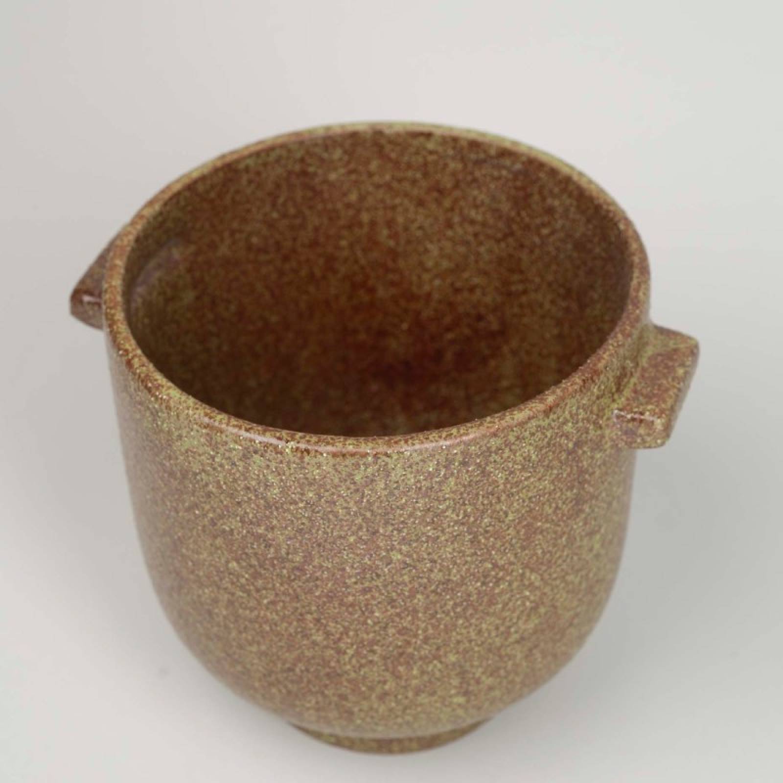 Stoneware Flower Pot With Small Handles In Olive thumbnails