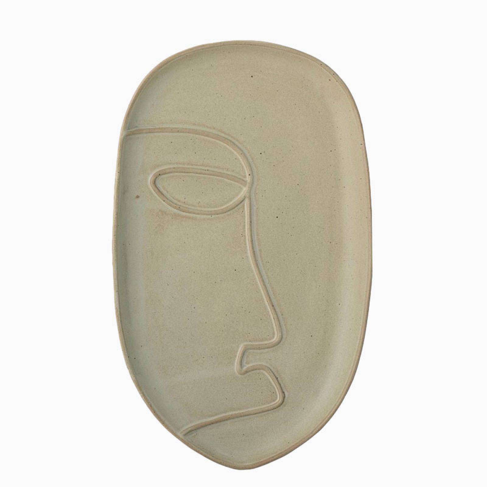 Stoneware Face Imprint Tray Dish In Green thumbnails