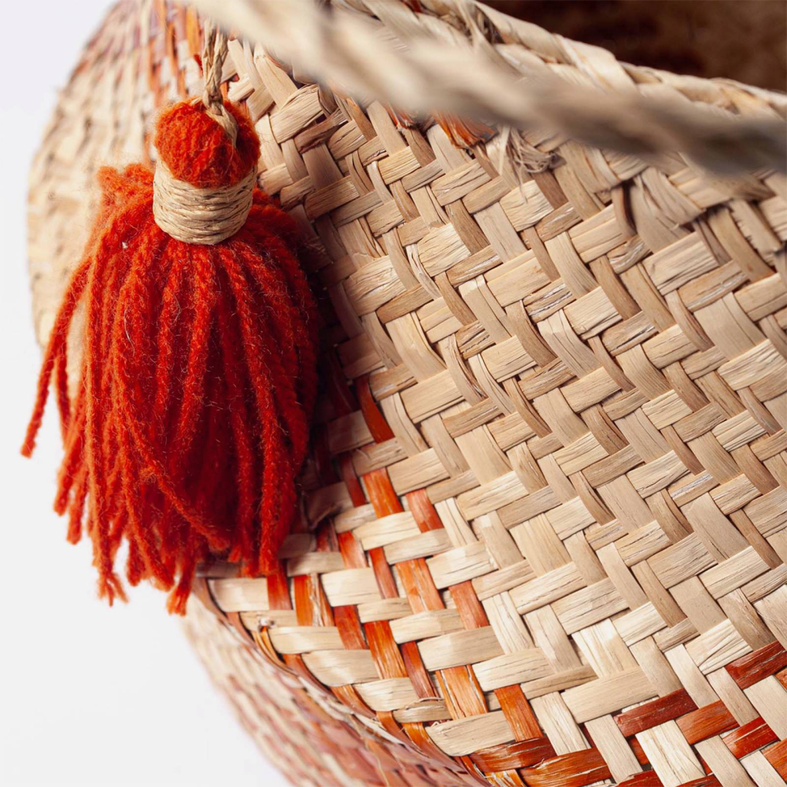 Terracotta Checked Seagrass Basket With Handles H:30cm thumbnails