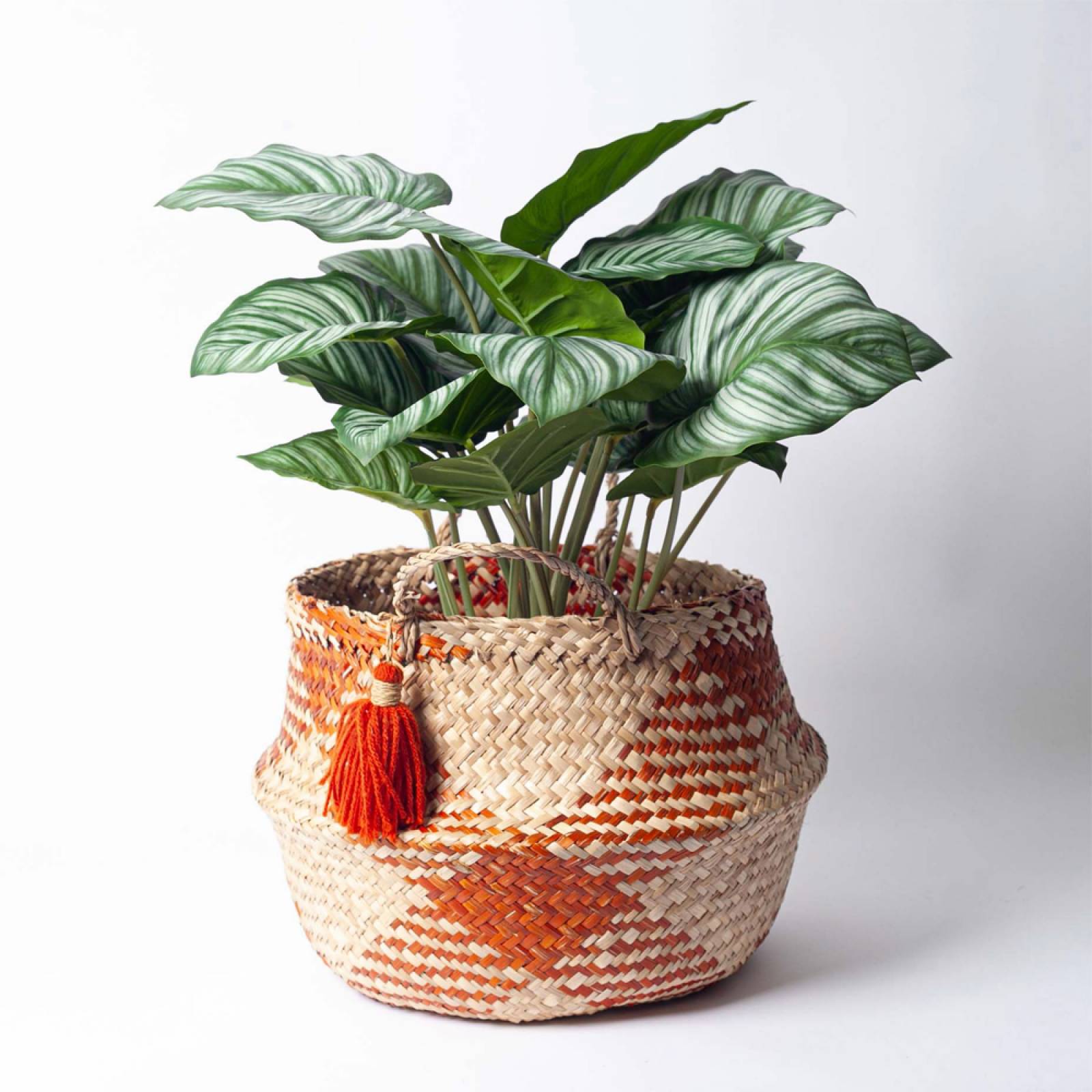 Terracotta Checked Seagrass Basket With Handles H:30cm thumbnails