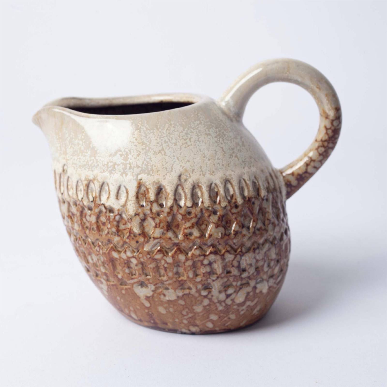 Textured Two Tone Leaning Stoneware Jug