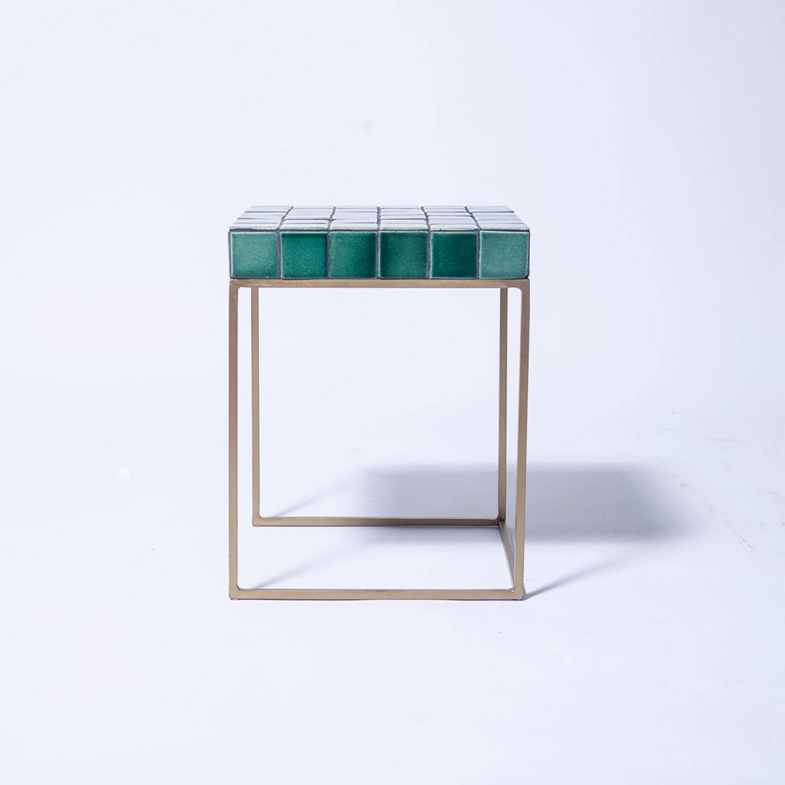 Green Tile Topped Side Table With Brass Frame thumbnails