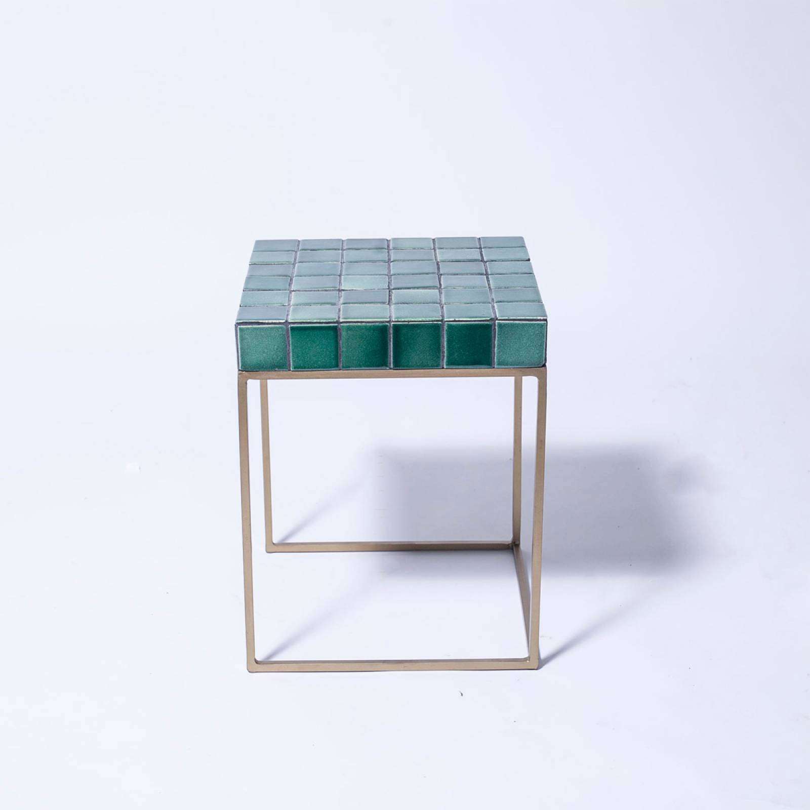 Green Tile Topped Side Table With Brass Frame
