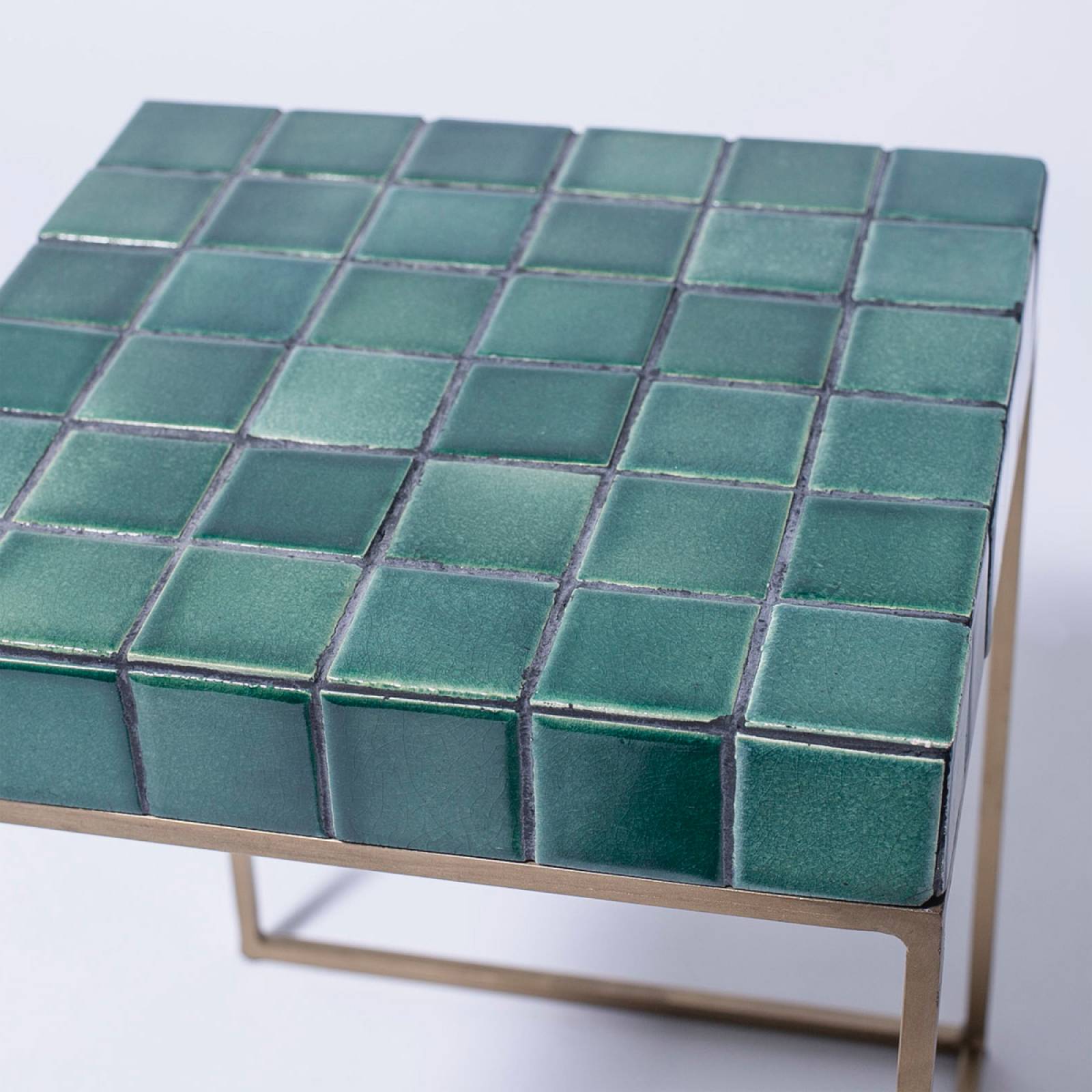 Green Tile Topped Side Table With Brass Frame thumbnails