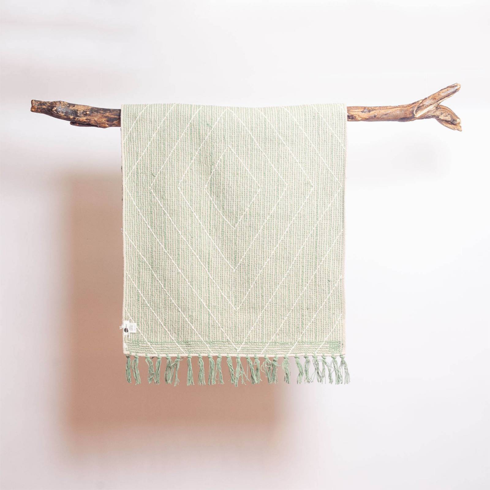 Tufted Bath Mat With Tassels In Dusty Green thumbnails