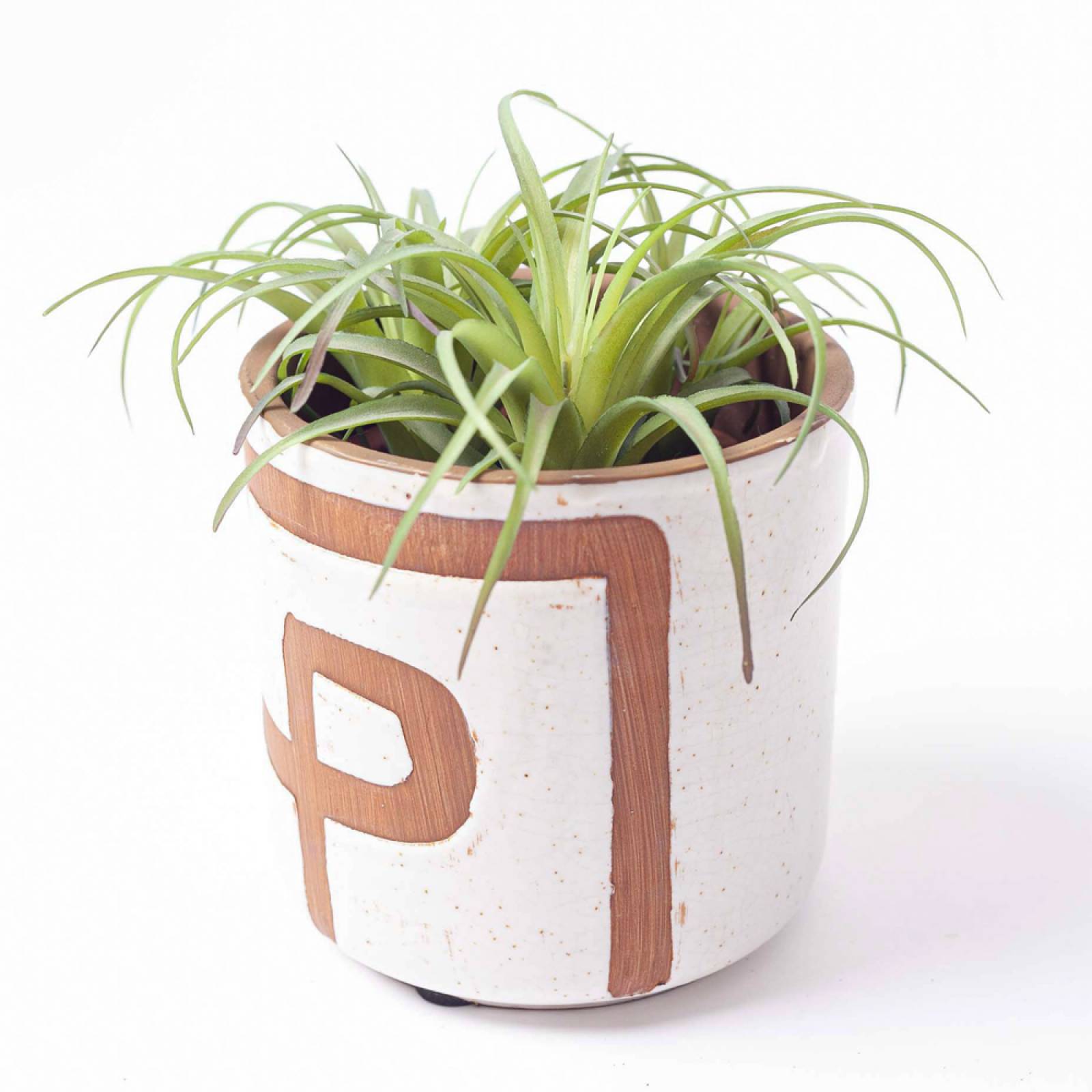 White Painted Stoneware Flower Pot With Abstract Pattern H:12cm thumbnails