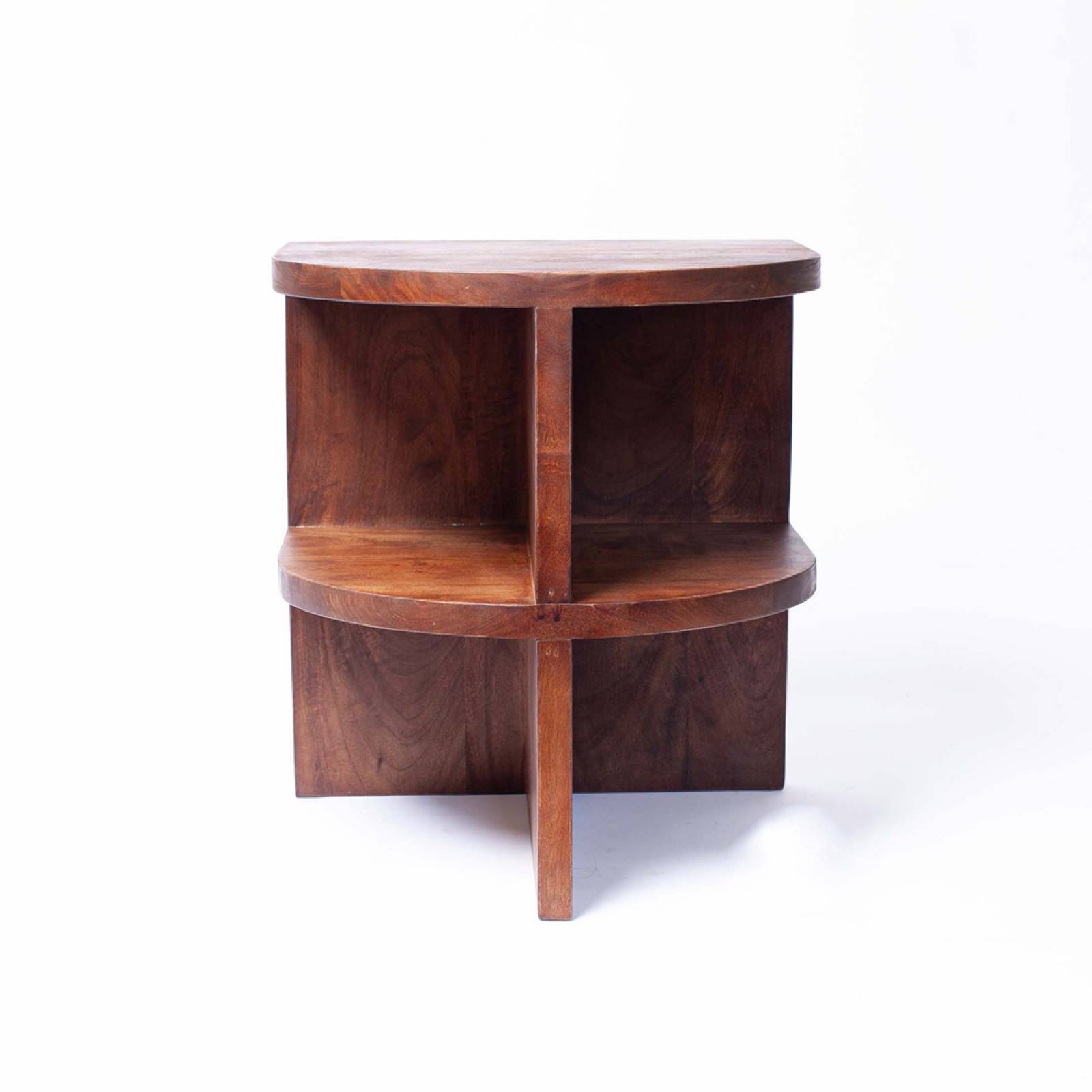 Wooden Curved Side Table With Shelves