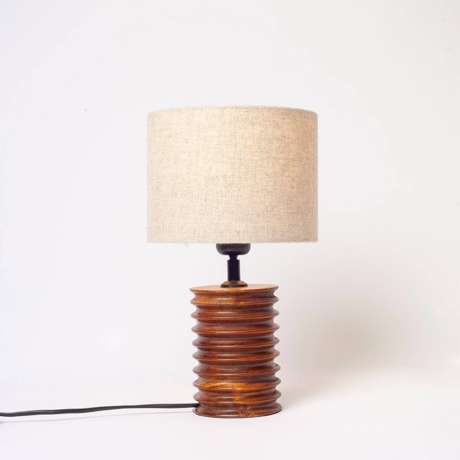 Wooden Ribbed Lamp With Light Cylindrical Shade thumbnails