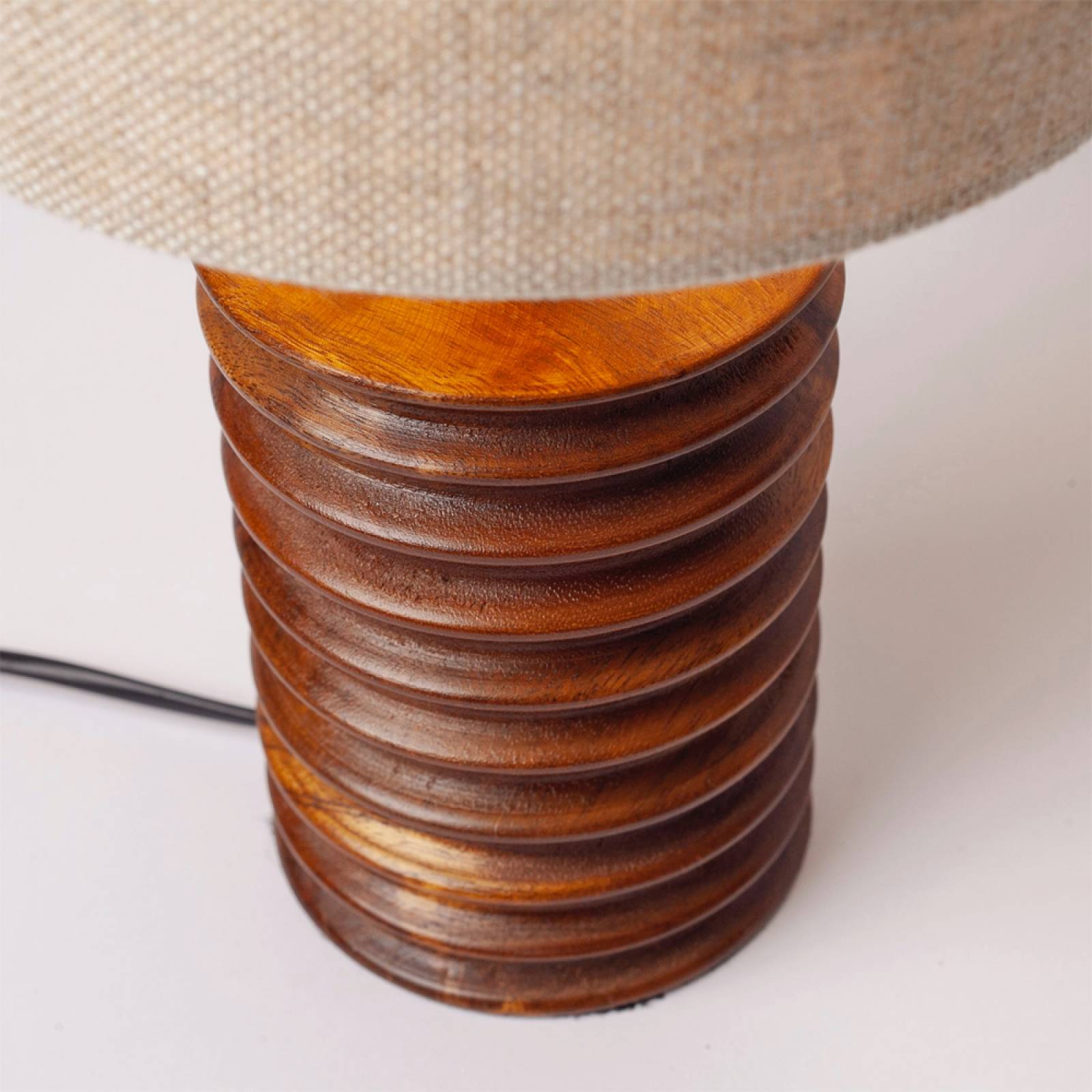 Wooden Ribbed Lamp With Light Cylindrical Shade thumbnails