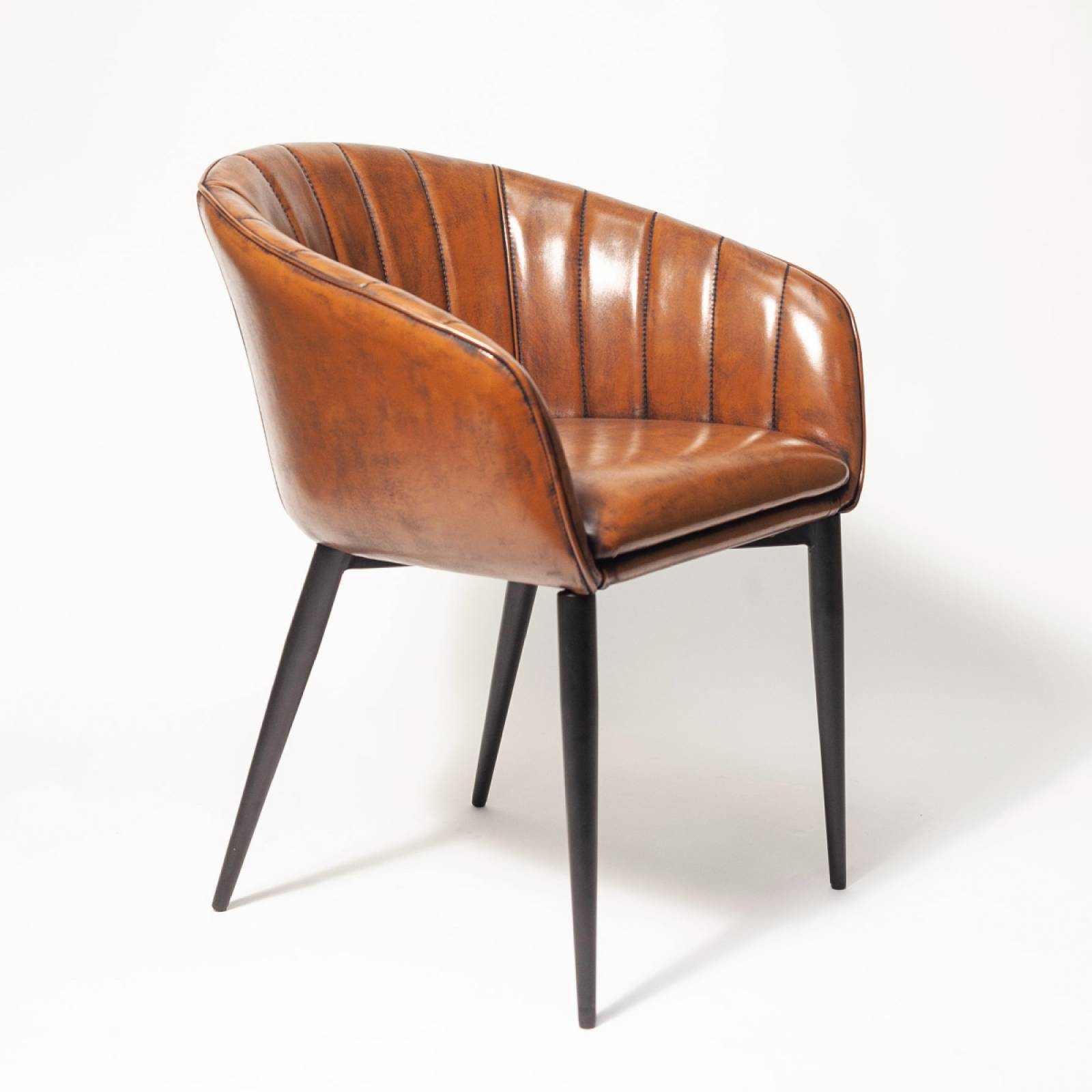 Brown Curved Back Chair In Faux Leather