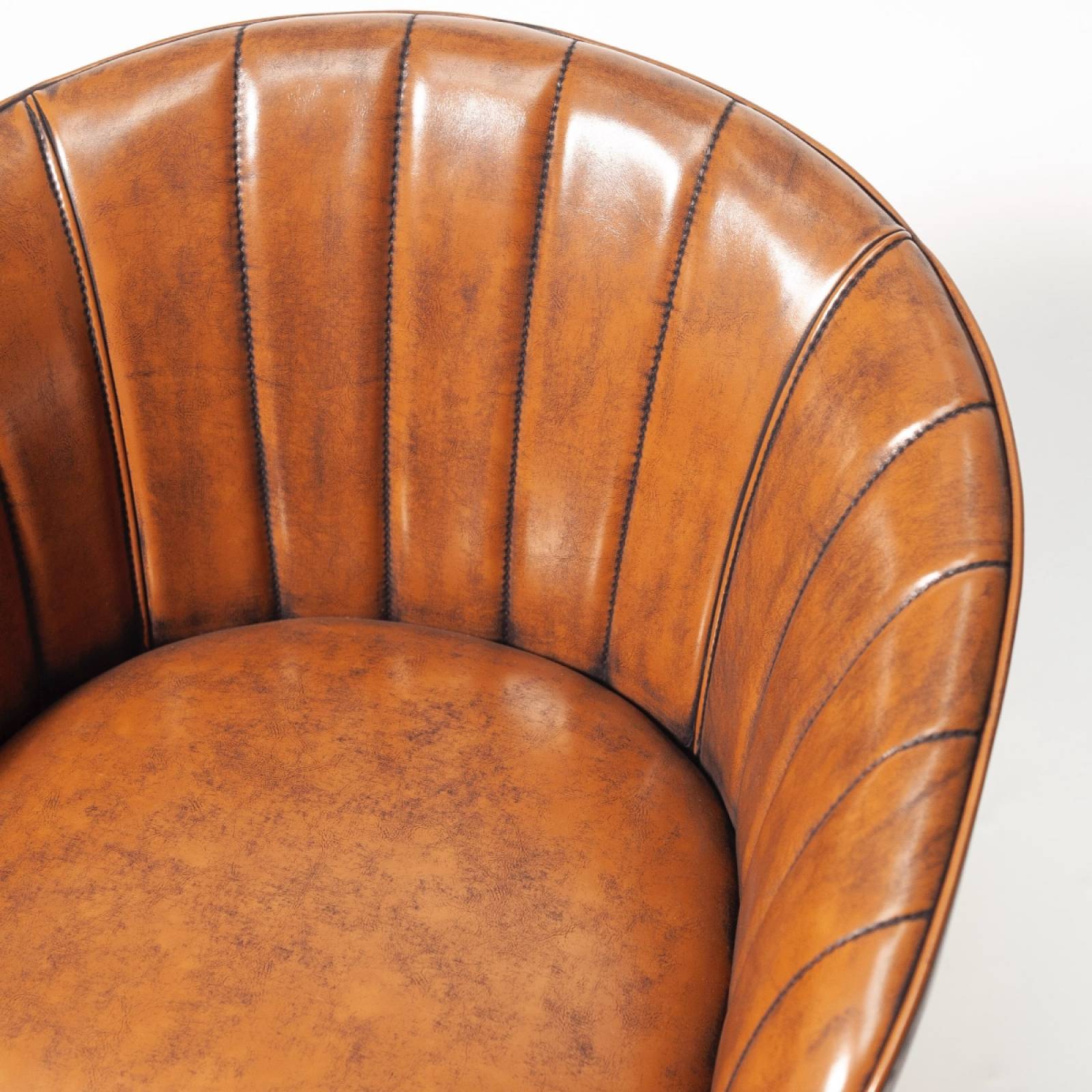 Brown Curved Back Chair In Faux Leather thumbnails