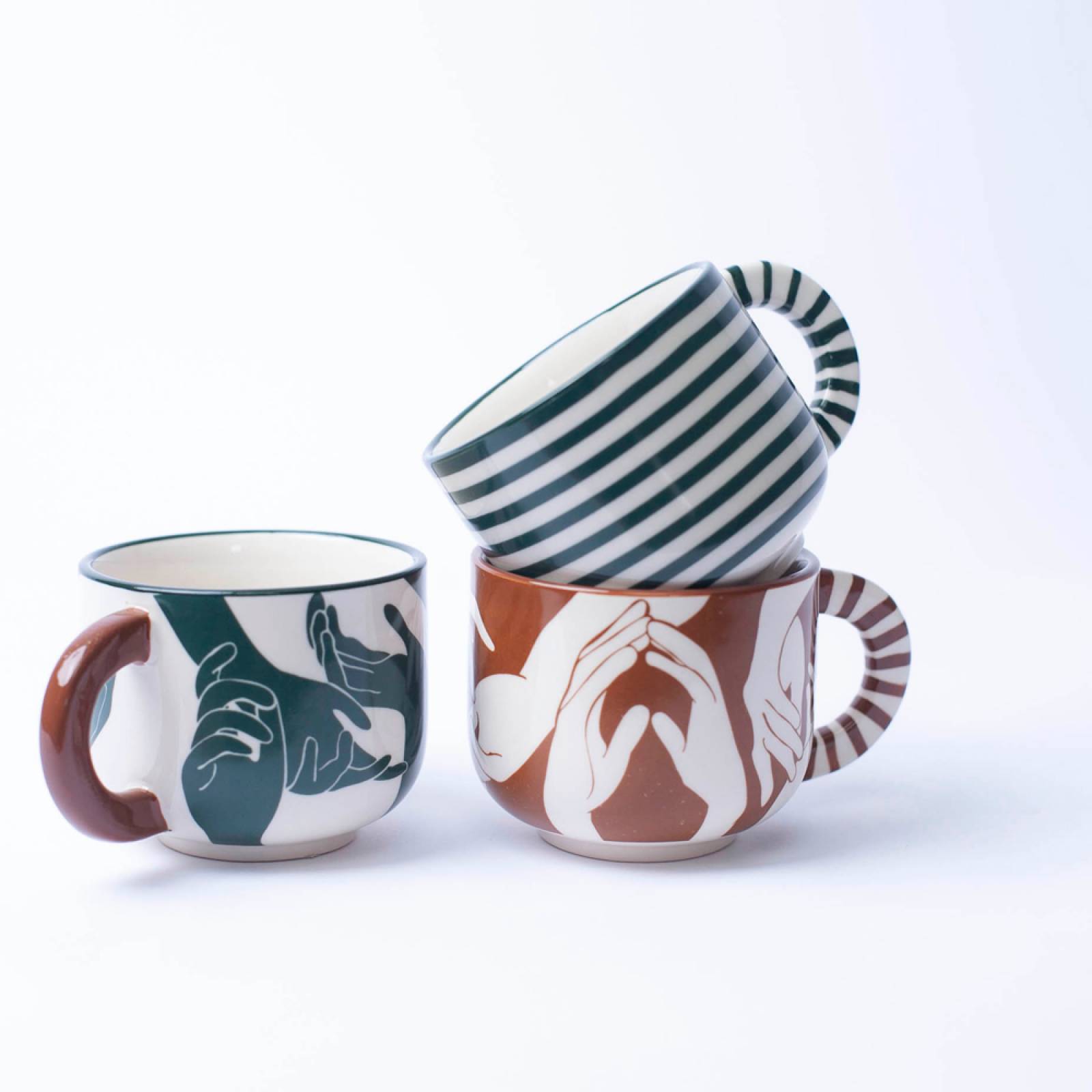 Small Mug With Brown Hand Print & Striped Handle H:6.5cm thumbnails