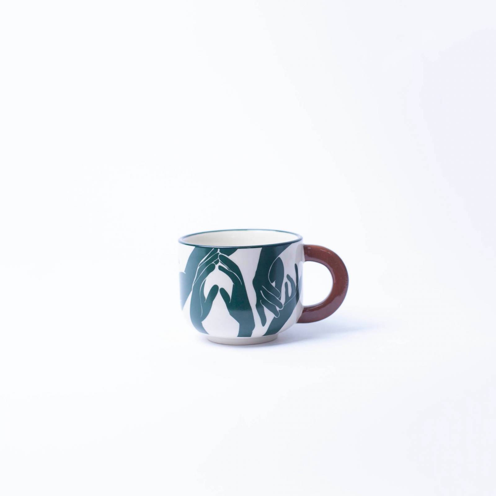 Small Mug With Green Hand Print & Brown Handle H:6.5cm