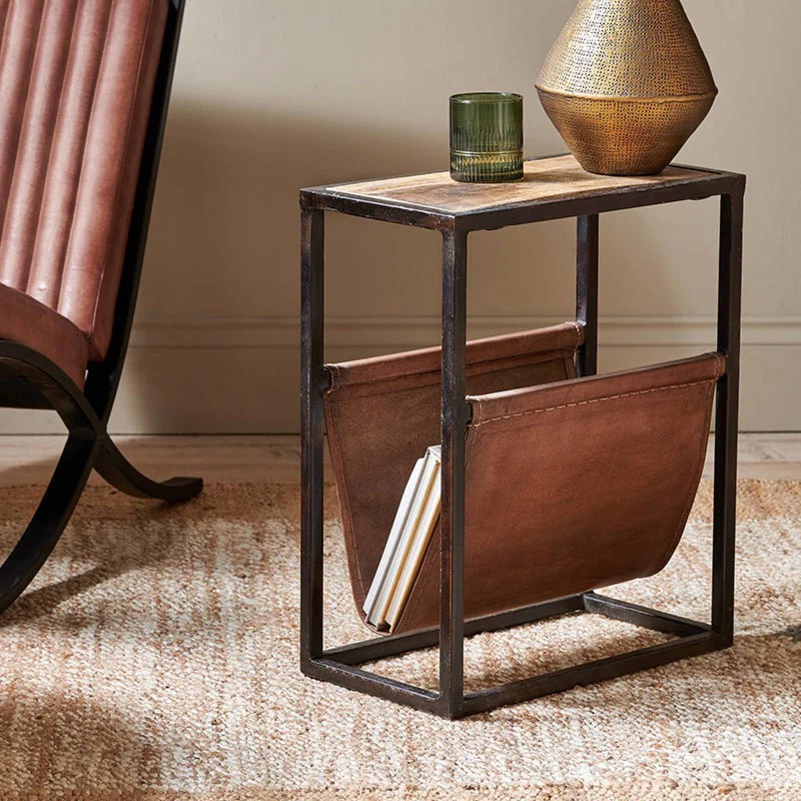 Alera Metal & Leather Side Table thumbnails