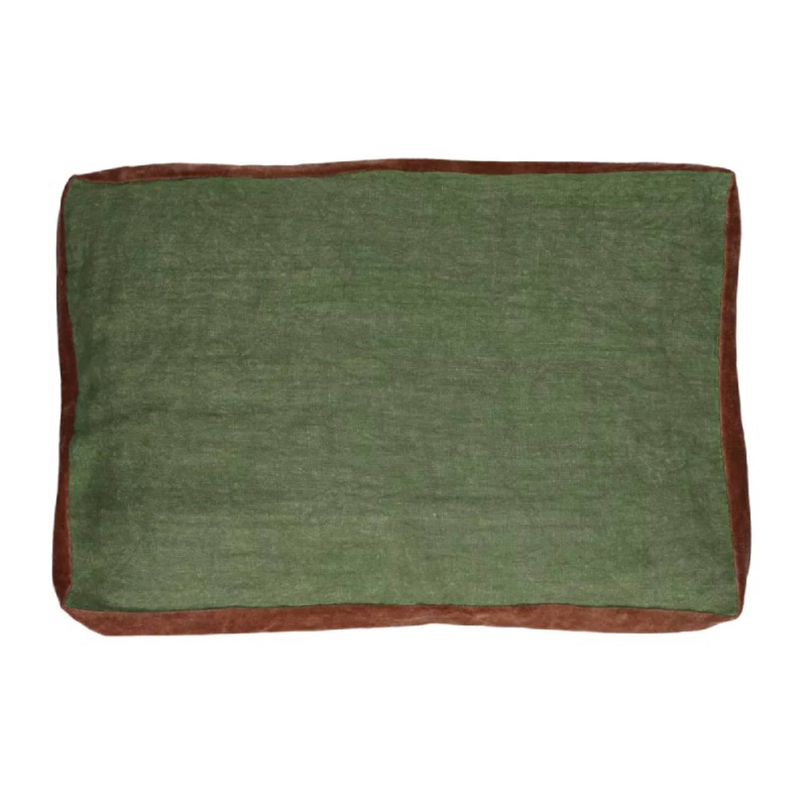 Alpha Rectangular Linen Cushion In Green & Pink Trim 60x40cm