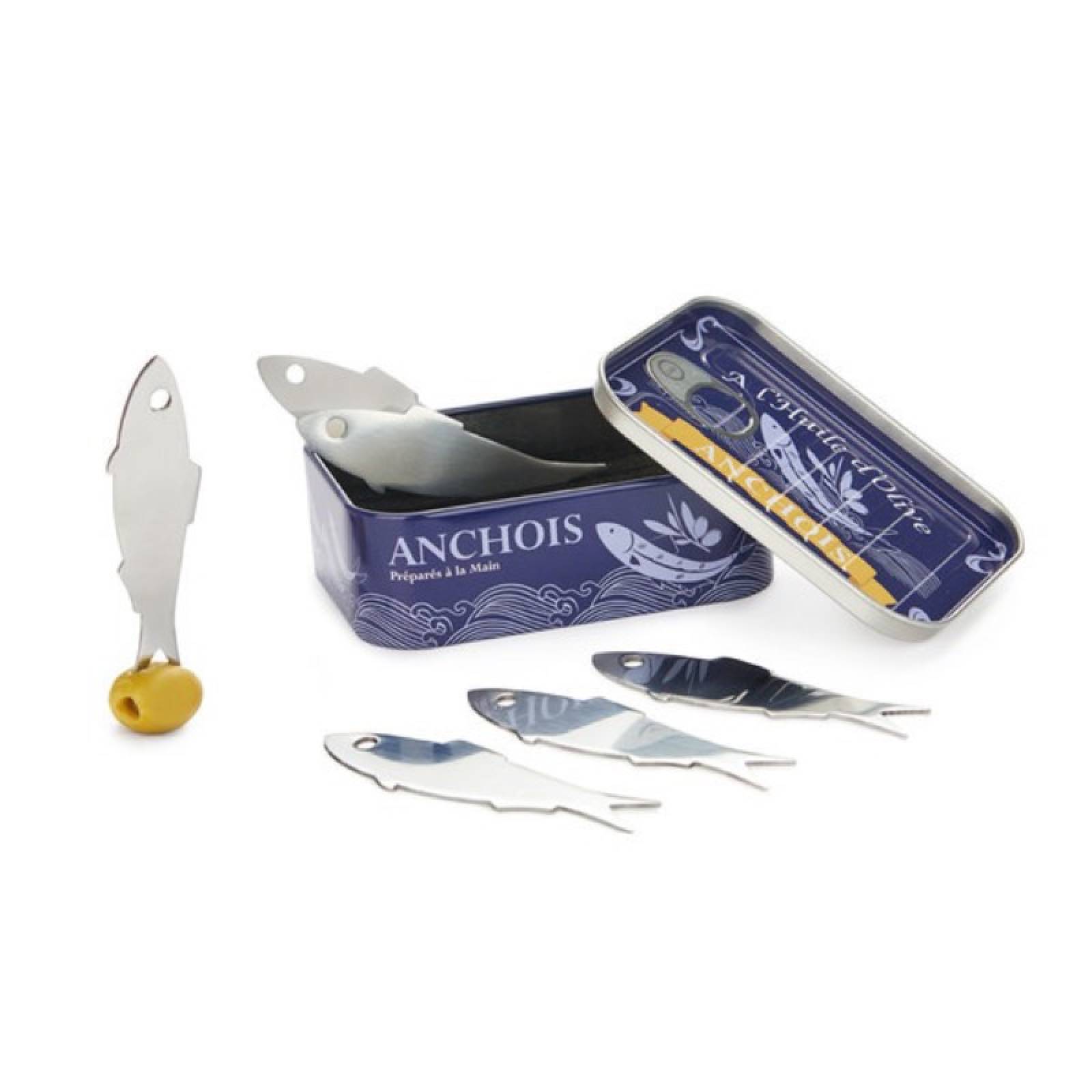 Anchovy Anchois Shaped Tapas Snack Forks In Tin