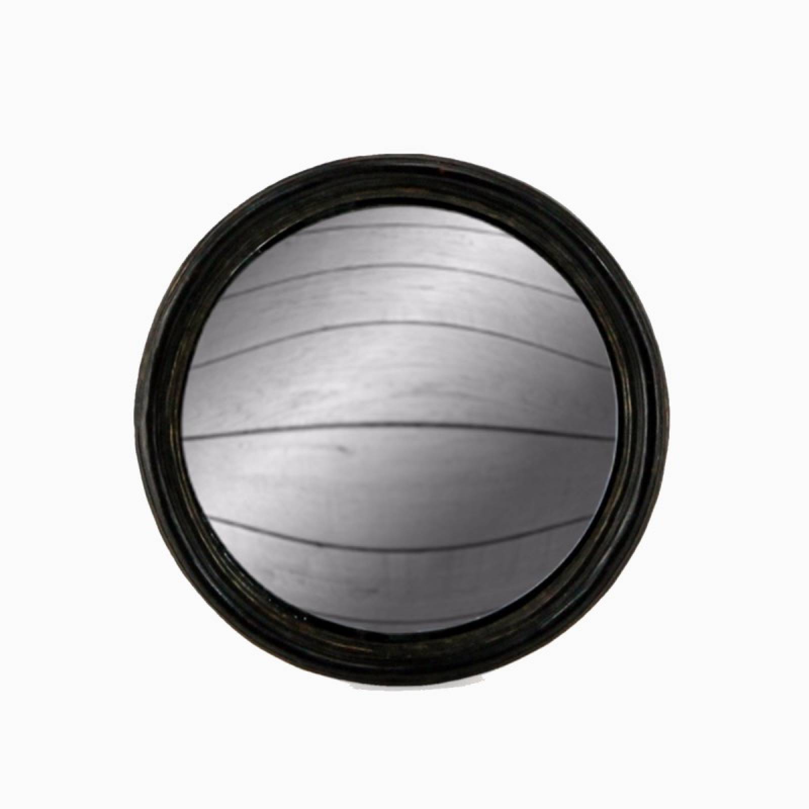 Antiqued Black Thin Framed Medium Convex Mirror D: 17cm