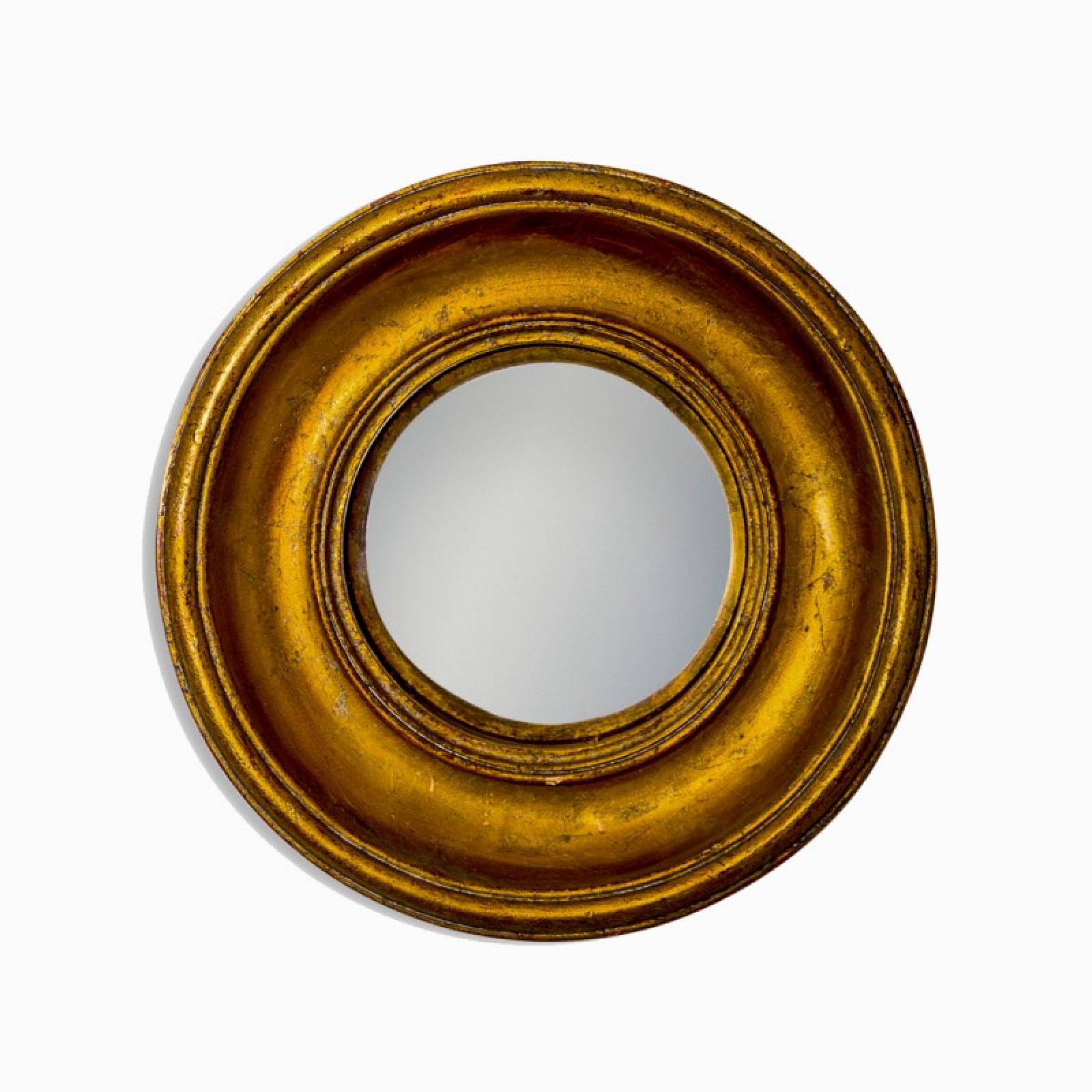 Antiqued Gold Deep Framed Small Convex Mirror D:19cm