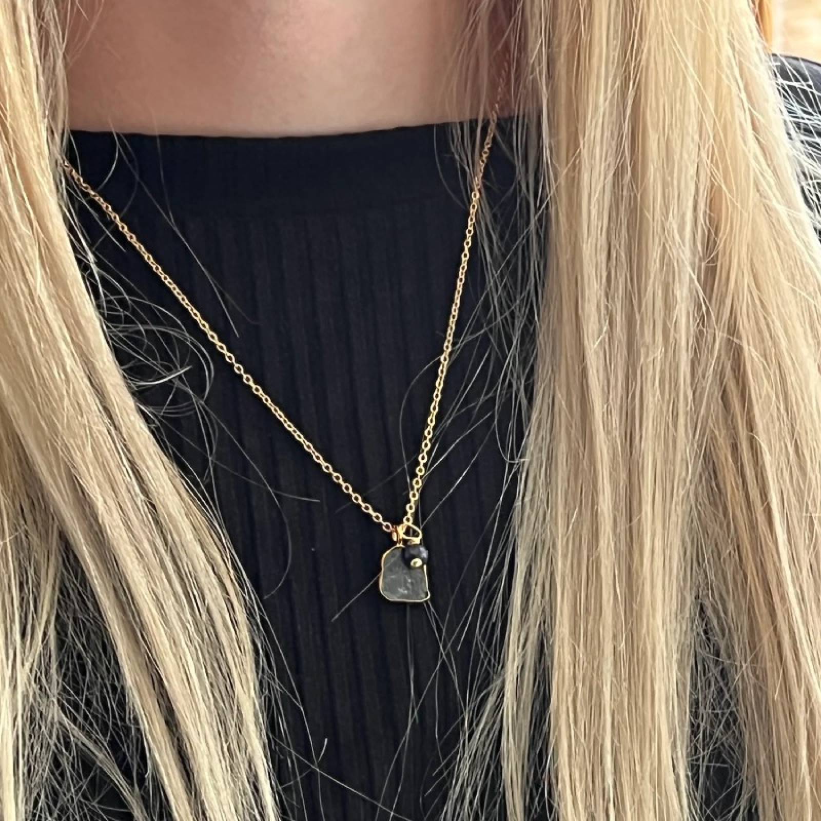 Aquamarine Slice And Sapphire Pendant On Gold Necklace thumbnails