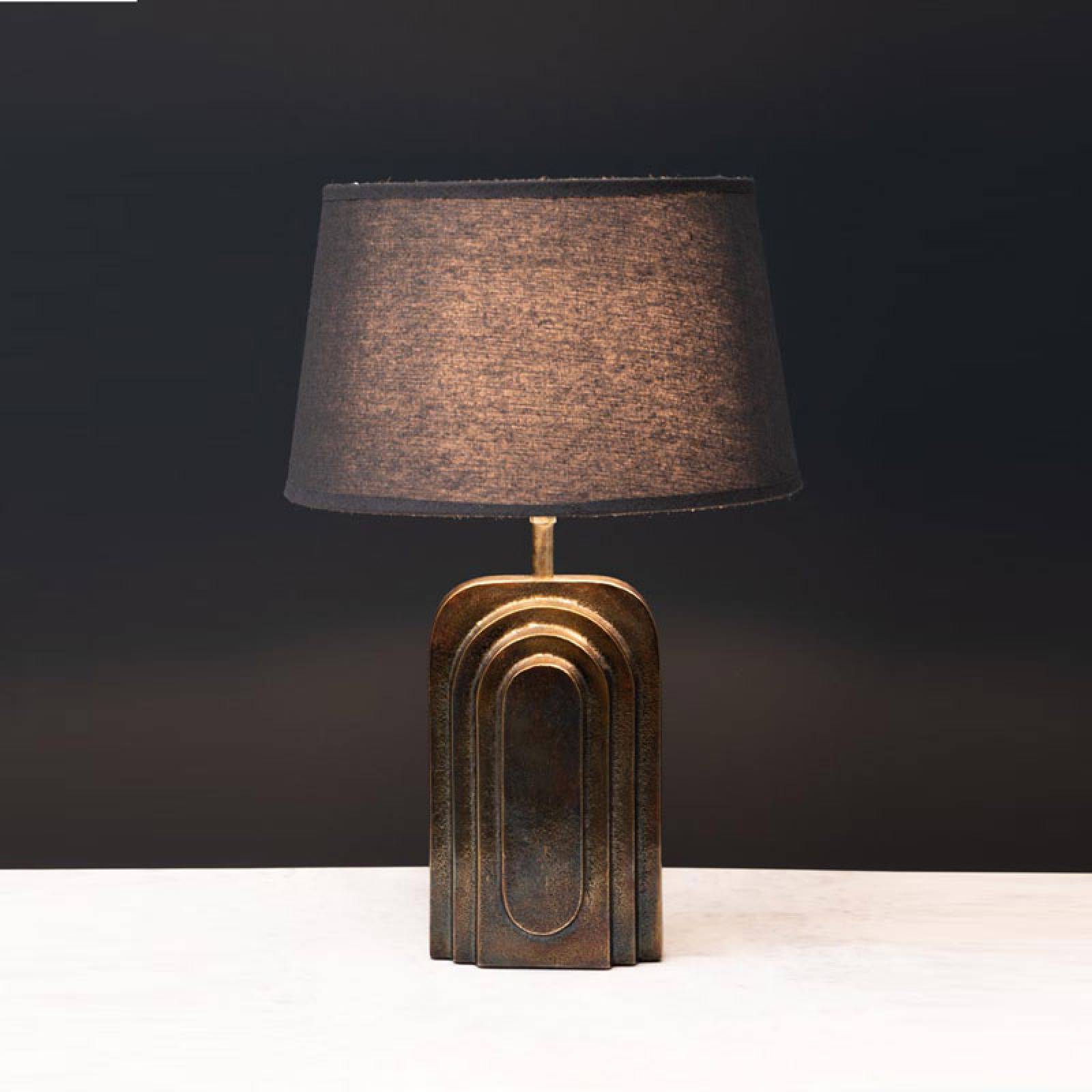 Art Deco Style Metal Gold Lamp WIth Grey Linen Shade thumbnails