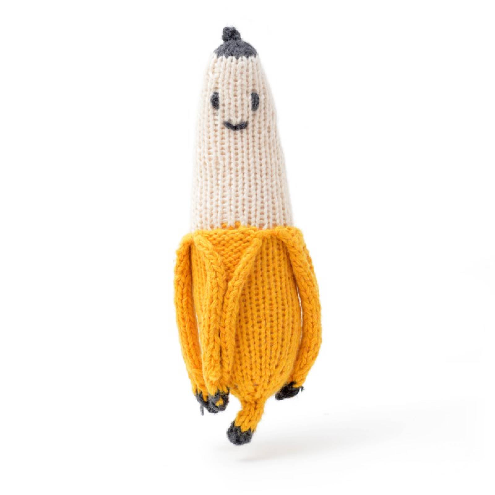 Banana - Hand Knitted Soft Toy Rattle Organic Cotton