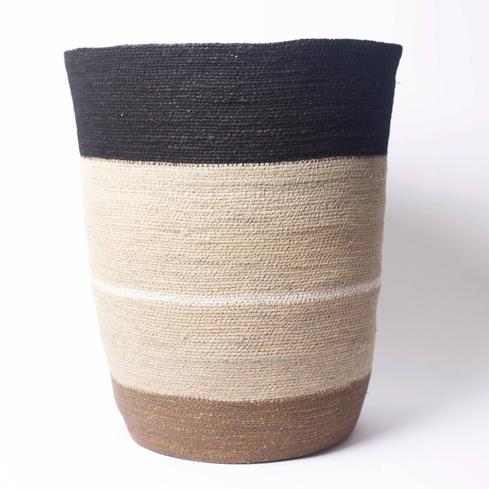 Large Conical Seagrass Basket With Black Stripe Trim