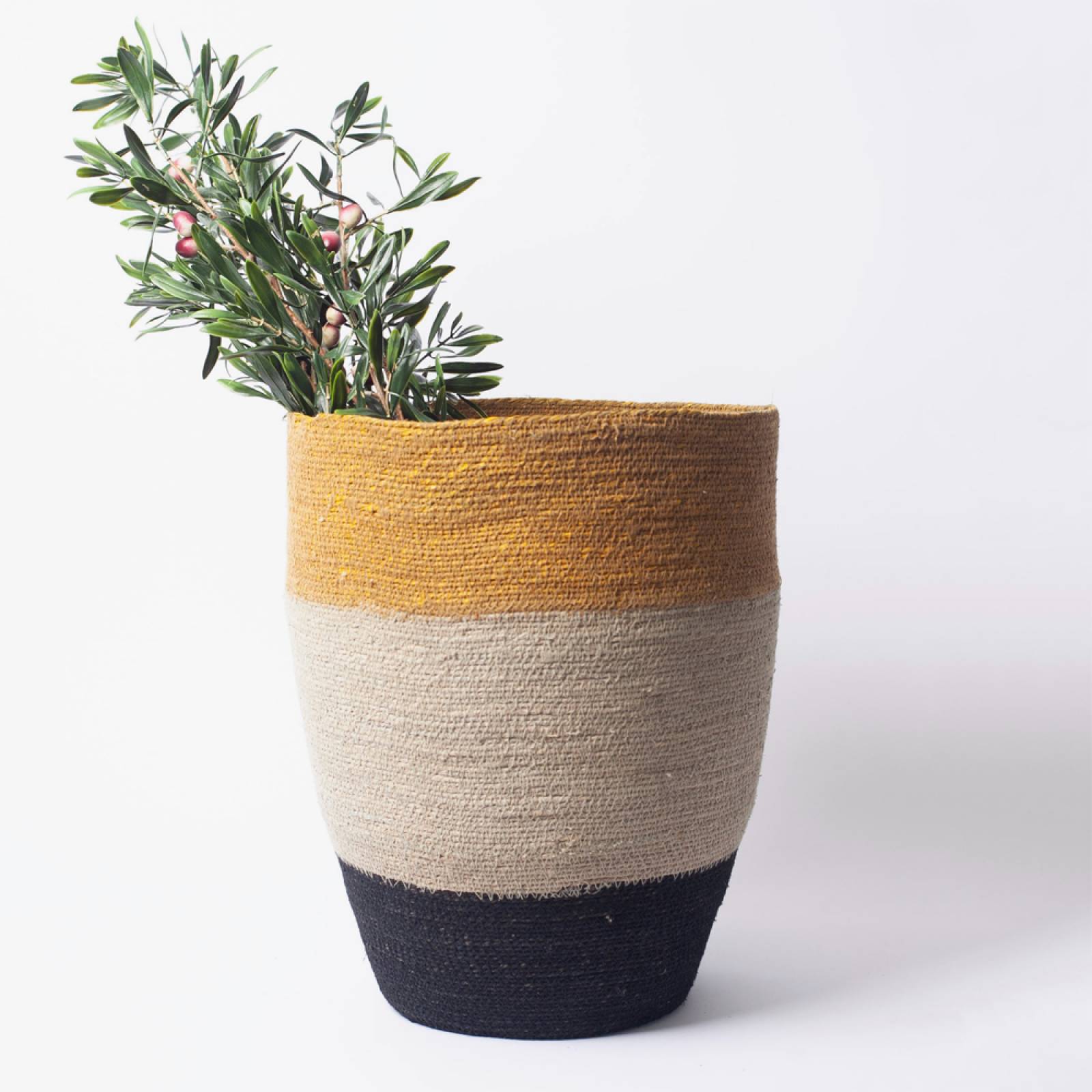 Large Conical Seagrass Basket With Yellow & Black Stripes thumbnails