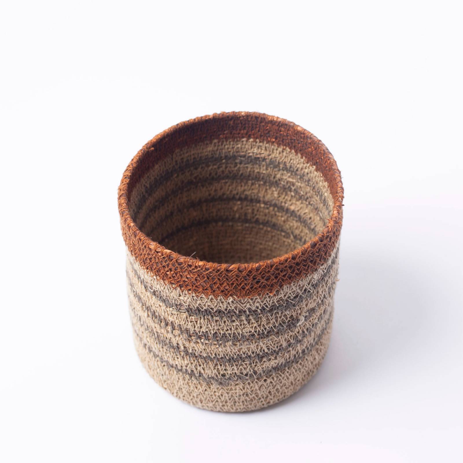 Small Seagrass Basket With Grey Stripes & Orange Trim thumbnails