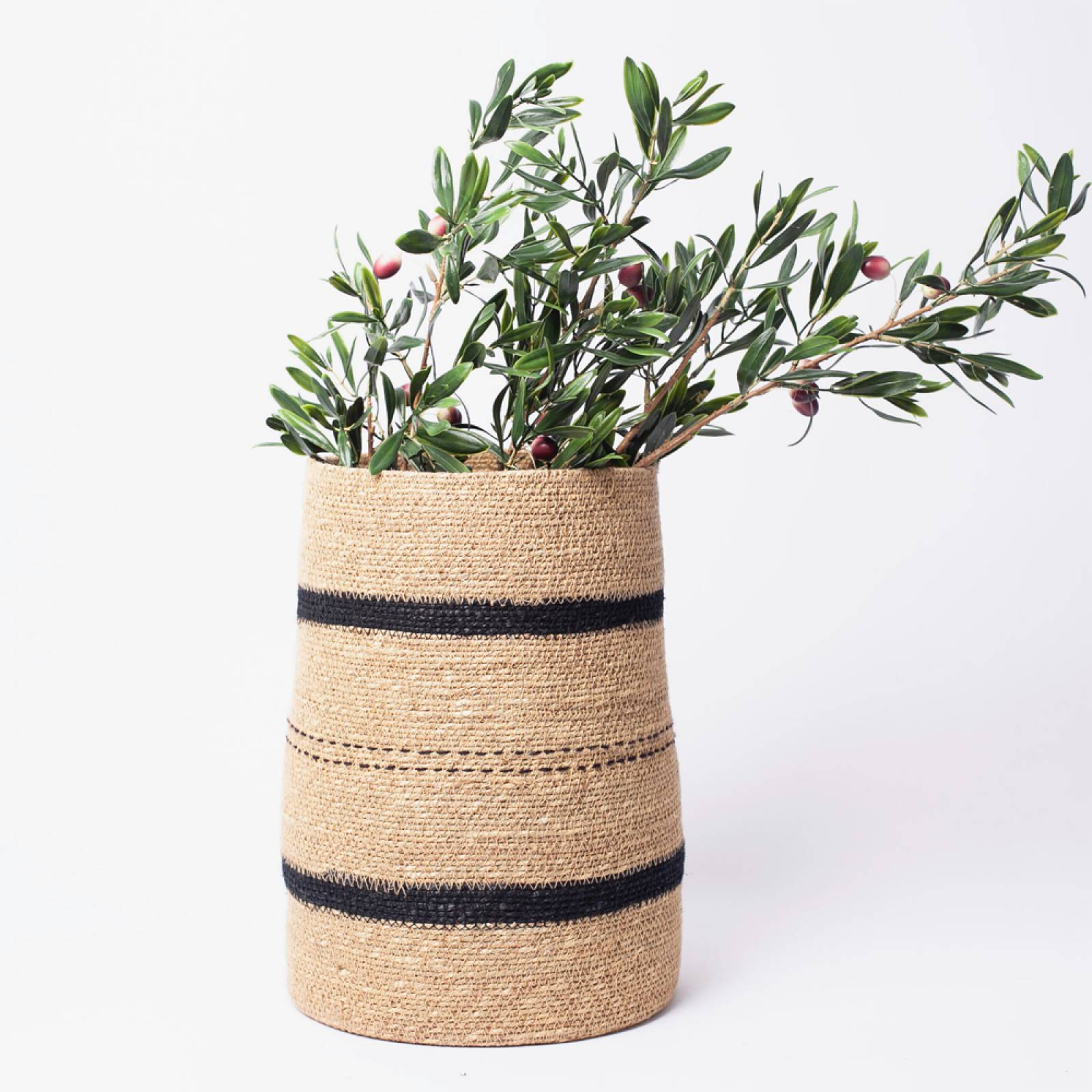 Medium Tapered Seagrass Basket With Black Stripes thumbnails