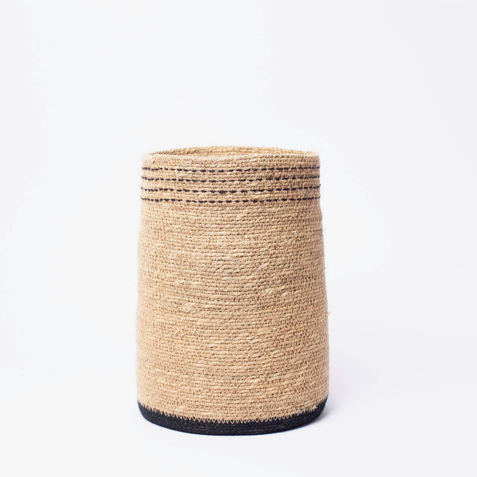 Small Tapered Seagrass Basket With Black Stitching