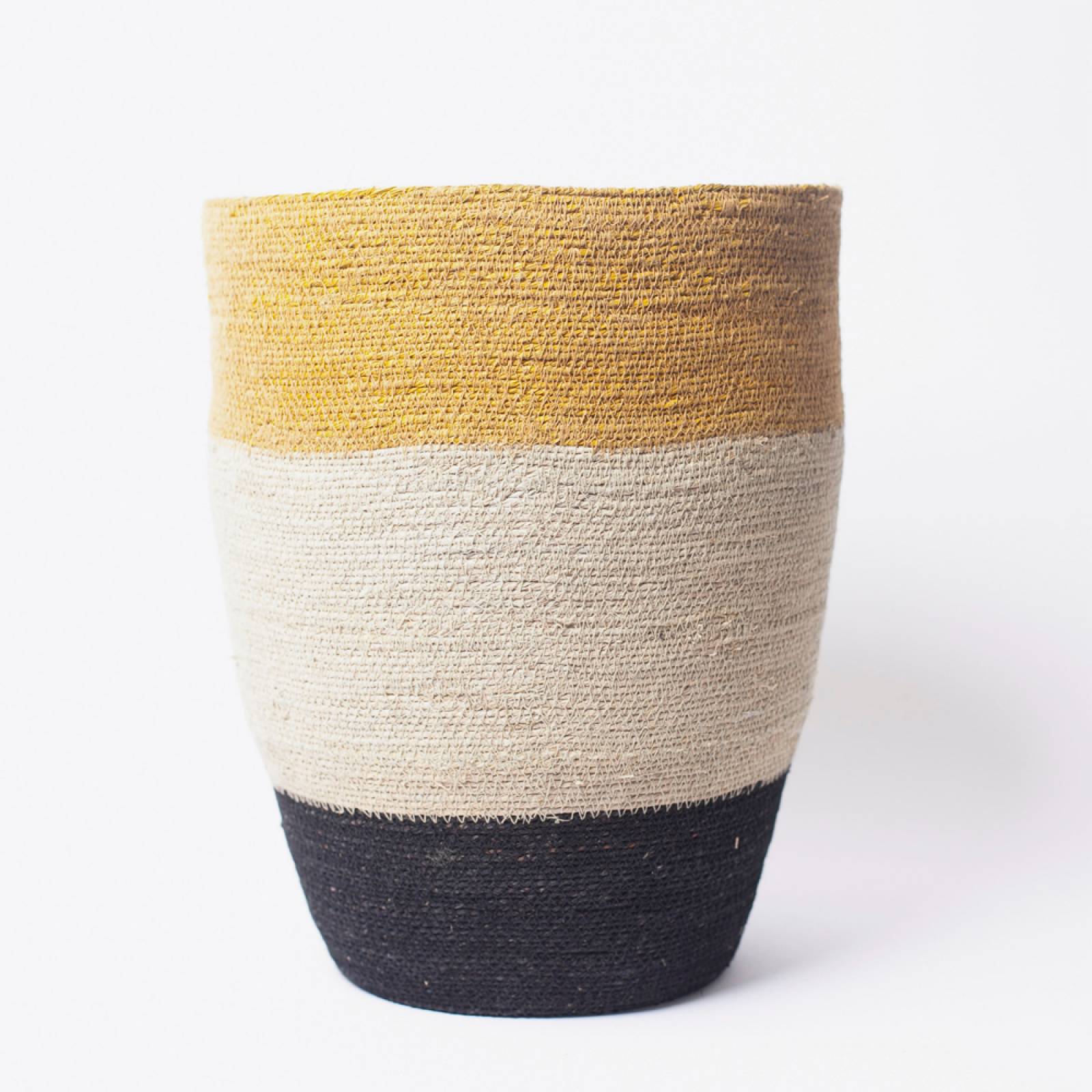 Large Conical Seagrass Basket With Yellow & Black Stripes