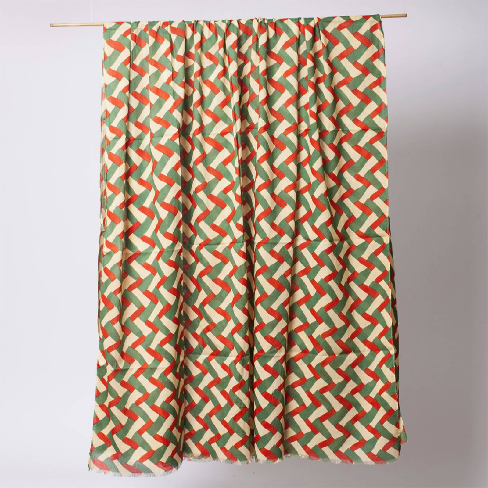 Cotton Scarf/ Sarong In Red & Green Geometric Print thumbnails