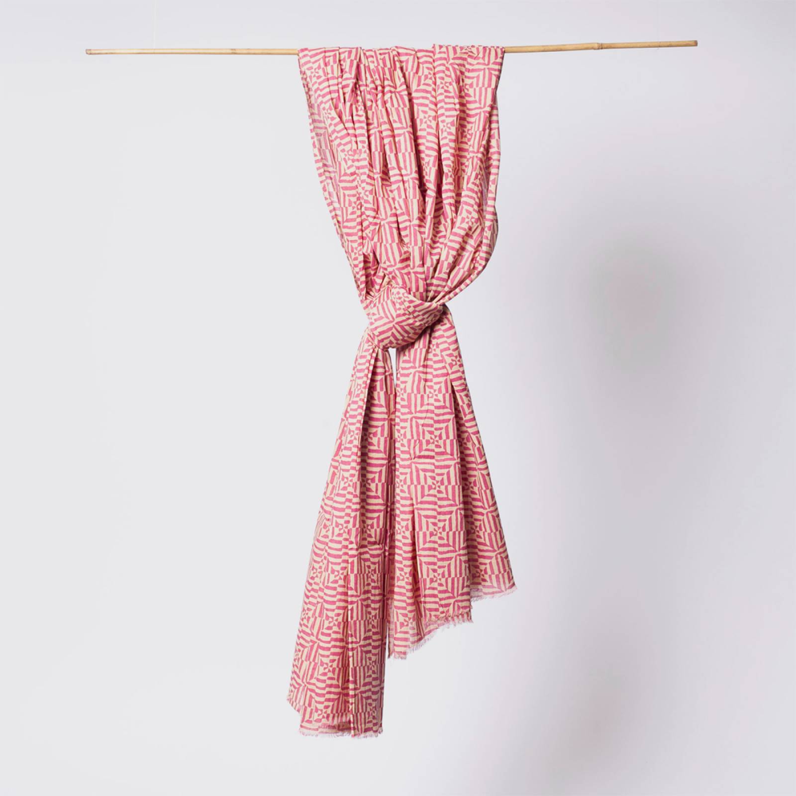 Cotton Scarf/ Sarong In Pink Geometric Print