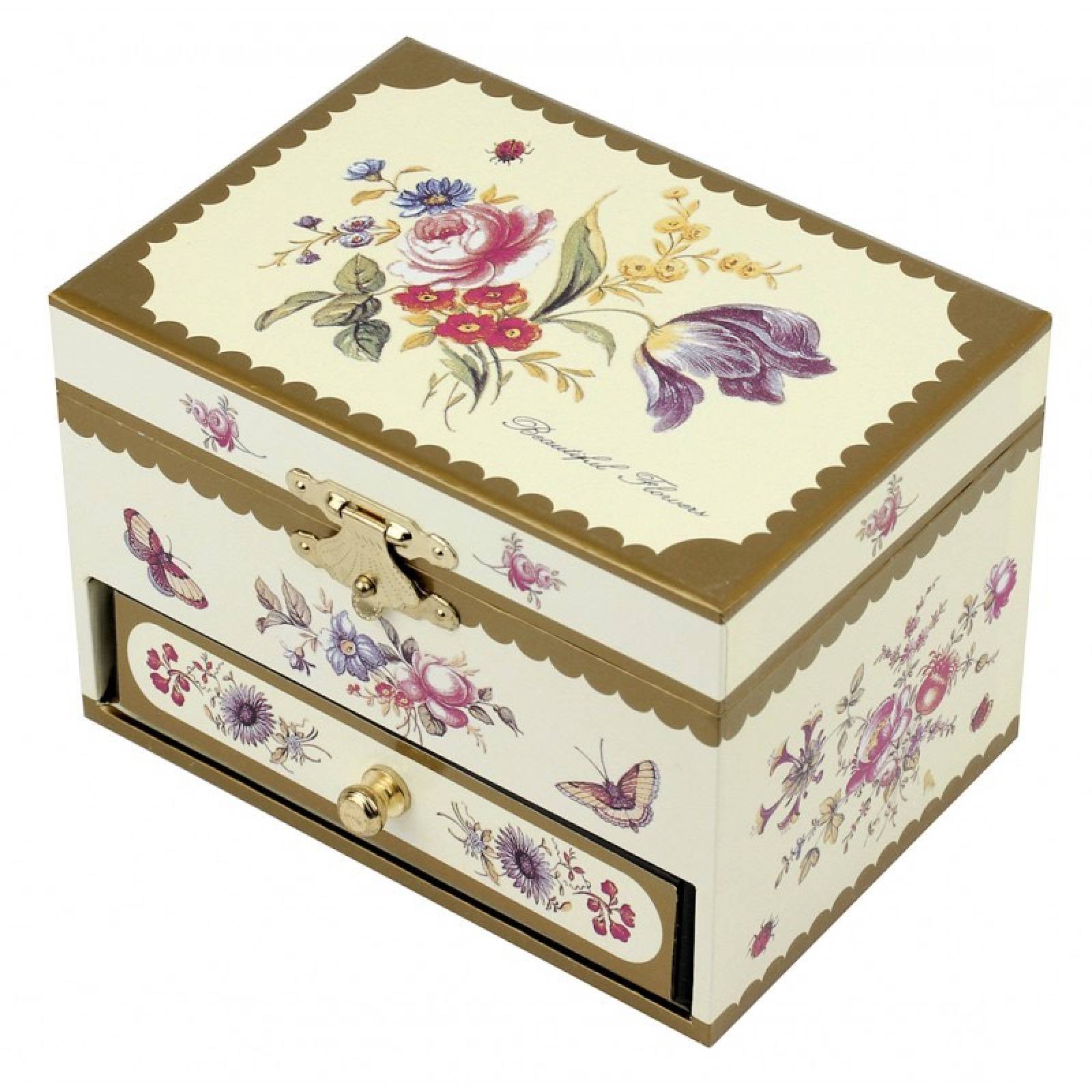 Beautiful Flowers Musical Jewellery Box With Drawer 3+