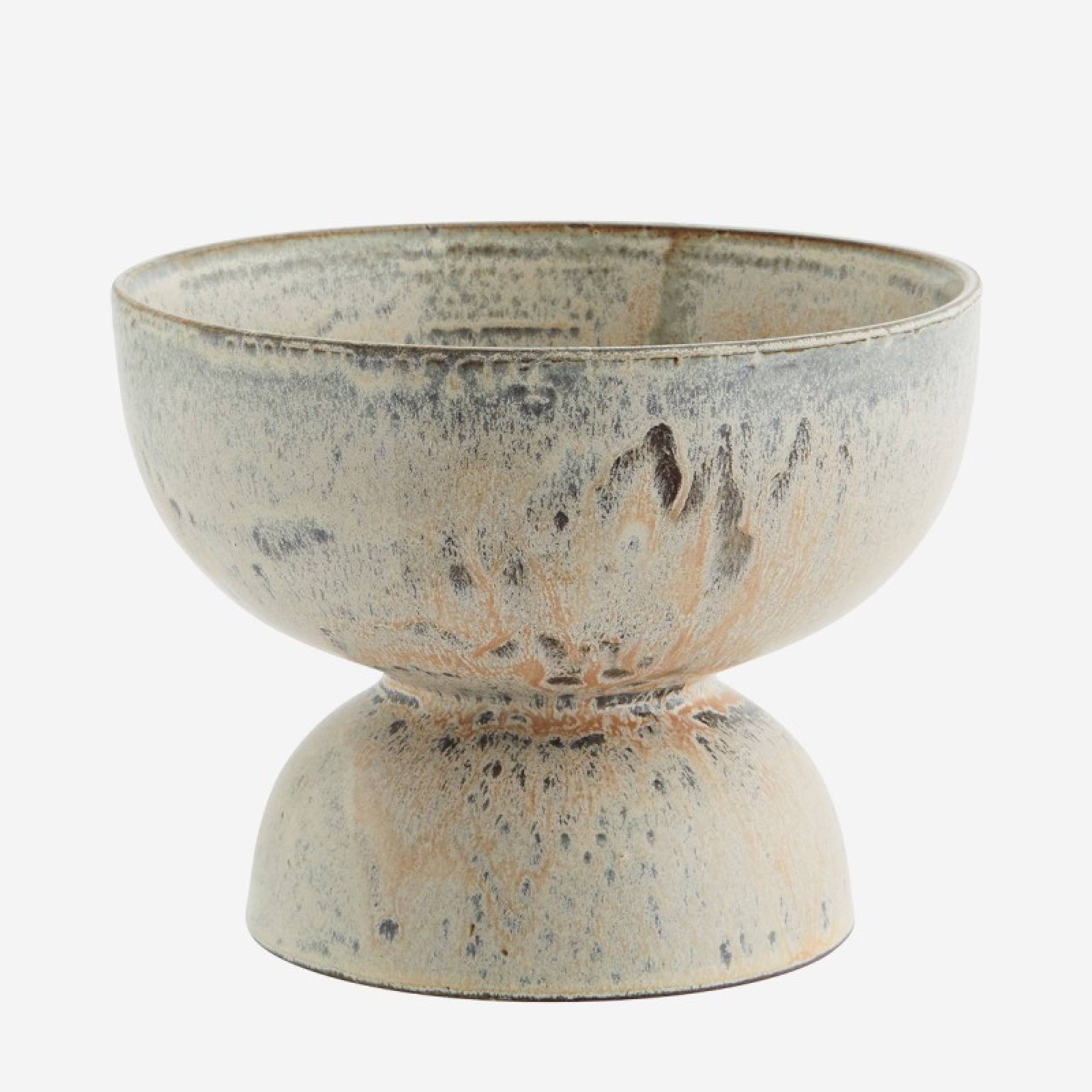 Bowl Shaped Flower Pot On Plinth In Grey & White H:14.5cm thumbnails