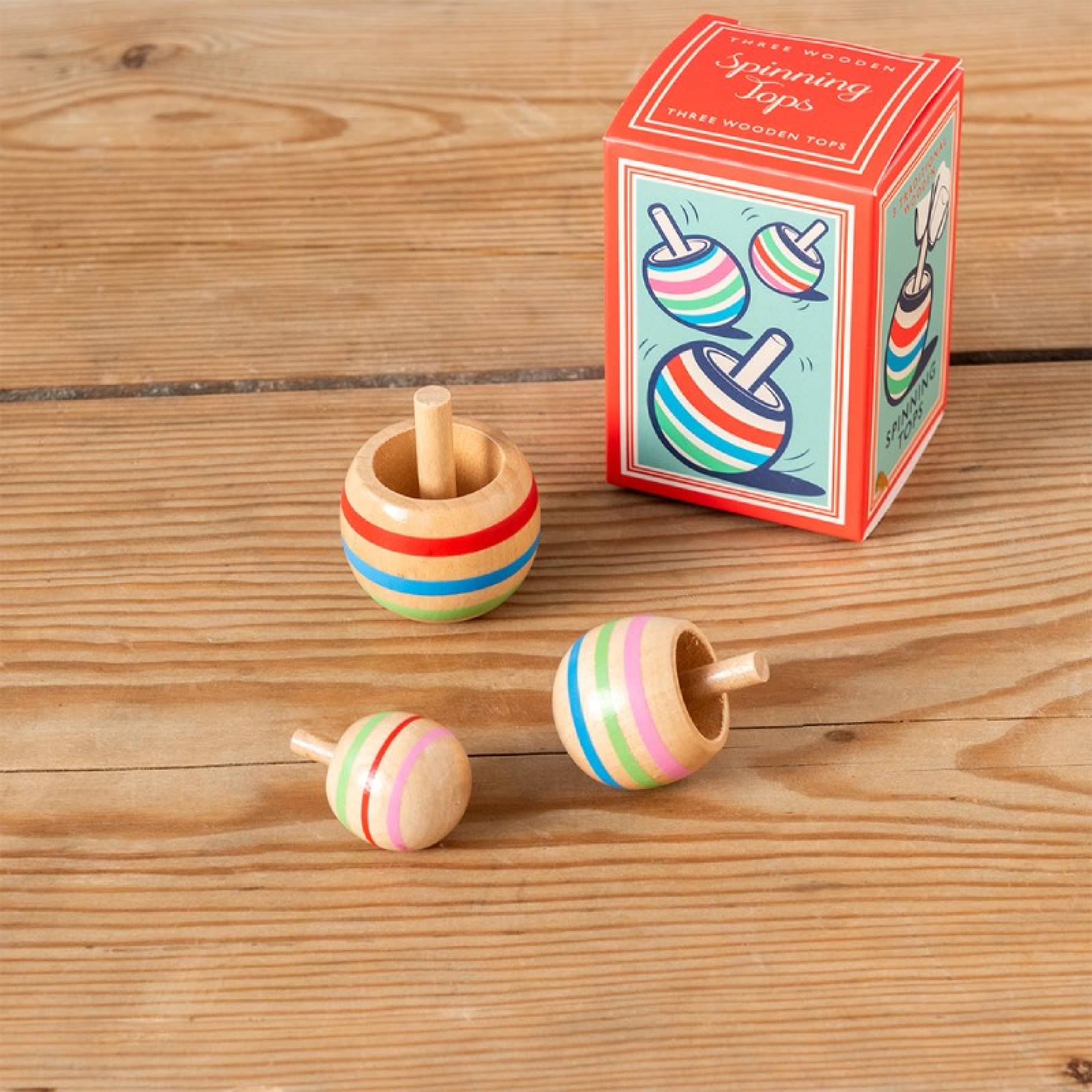 Box Of 3 Wooden Spinning Tops 3+ thumbnails