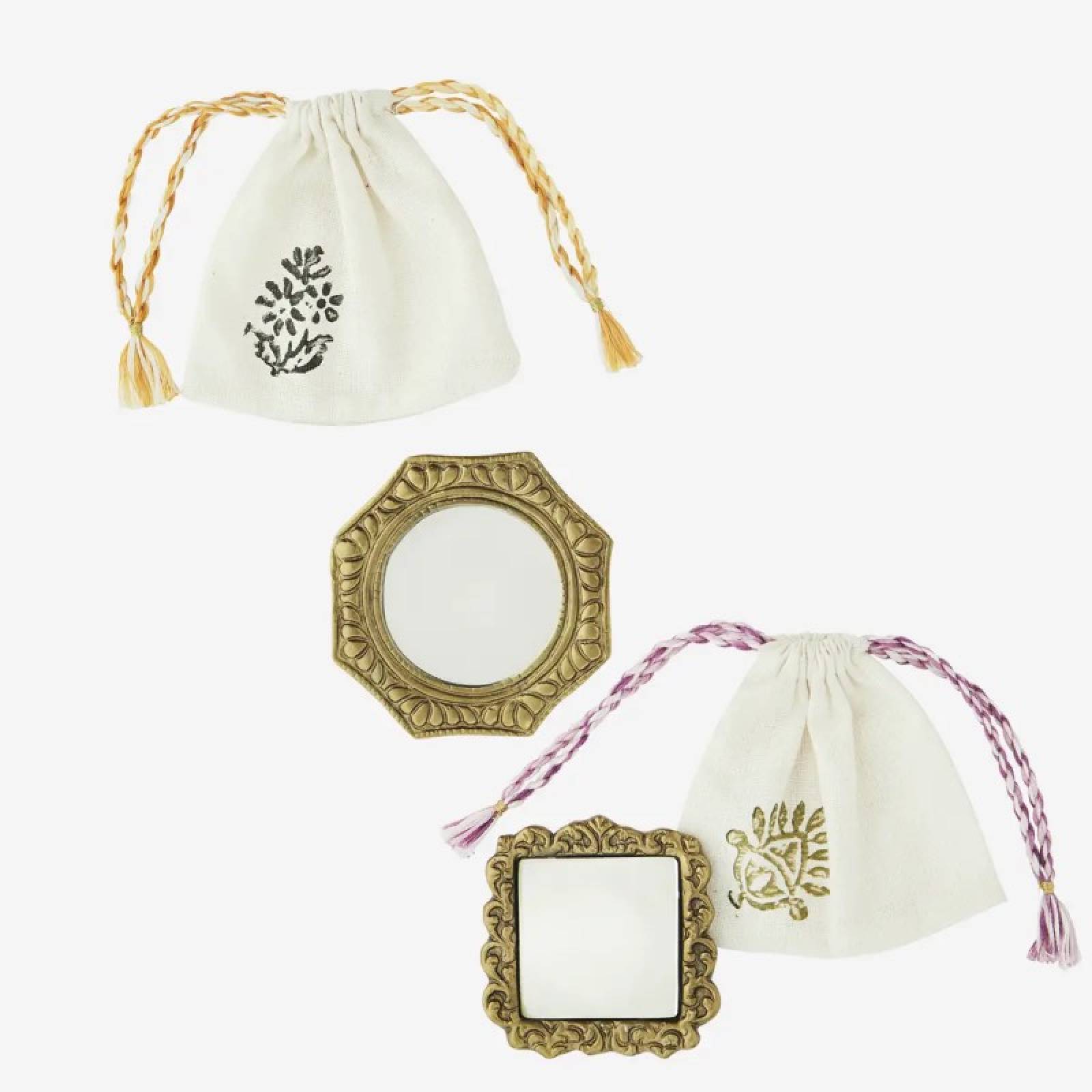 Brass Hand Mirror In Cotton Bag