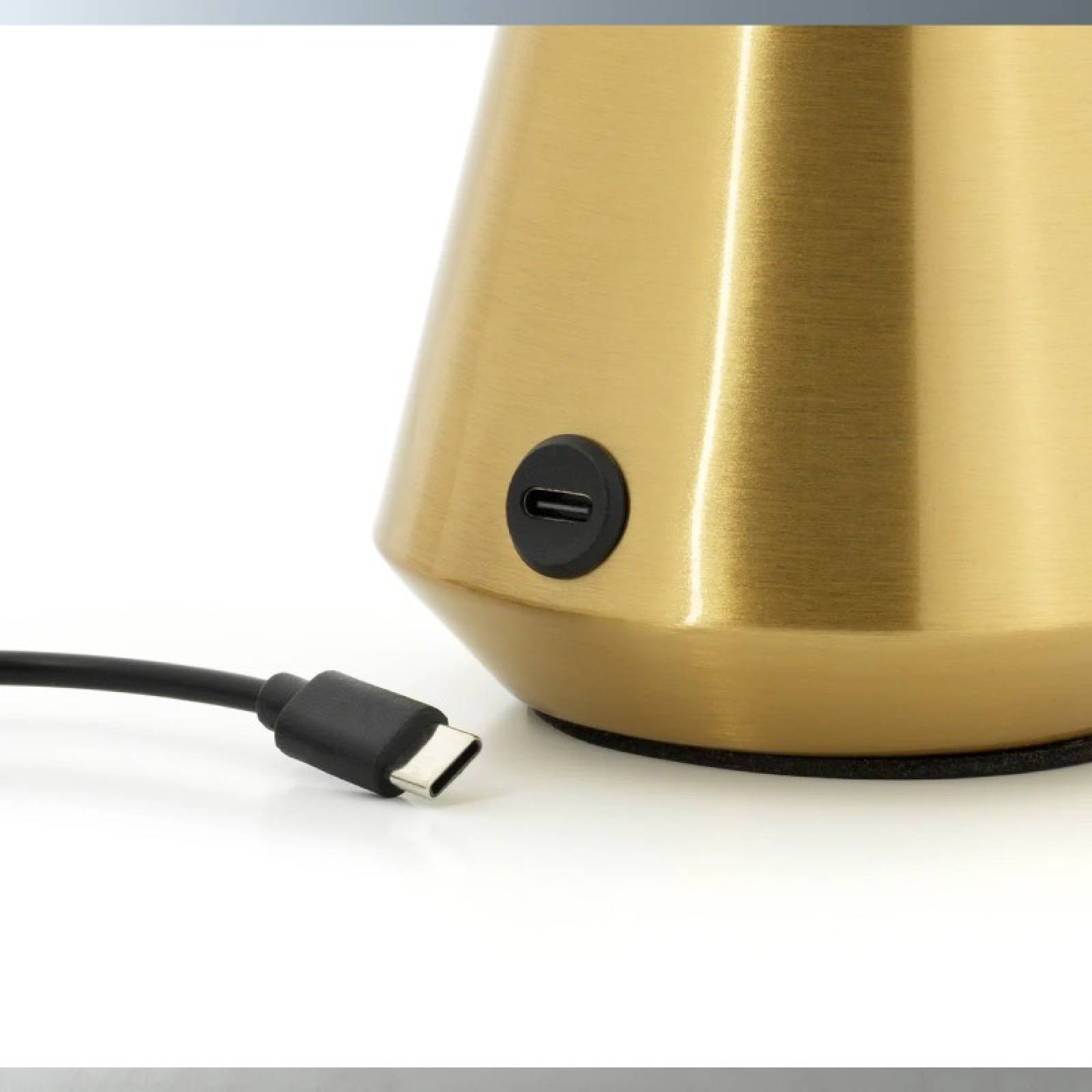 Brass Rechargeable Table Lamp with Ribbed Amber Glass Shade thumbnails