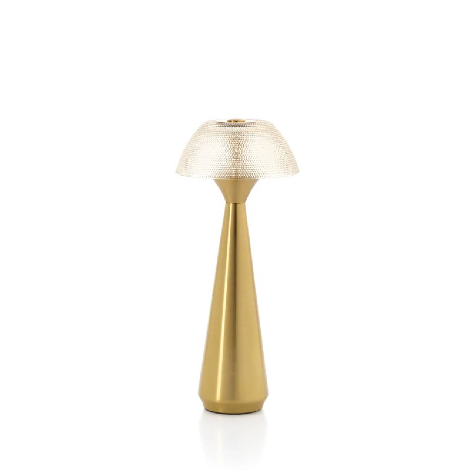 Brass Rechargeable Table Lamp with Textured Shade