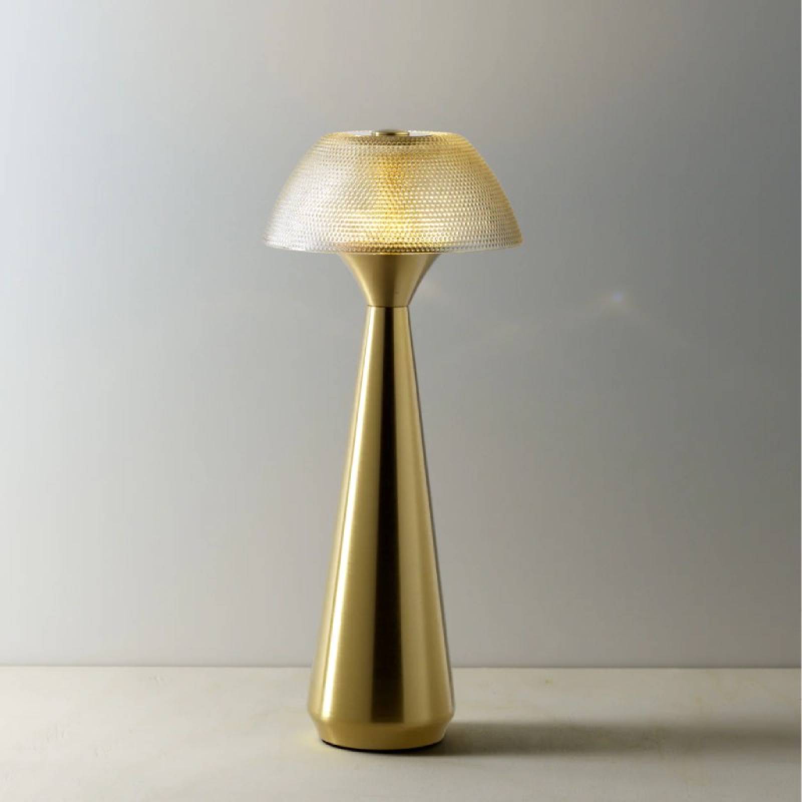 Brass Rechargeable Table Lamp with Textured Shade thumbnails