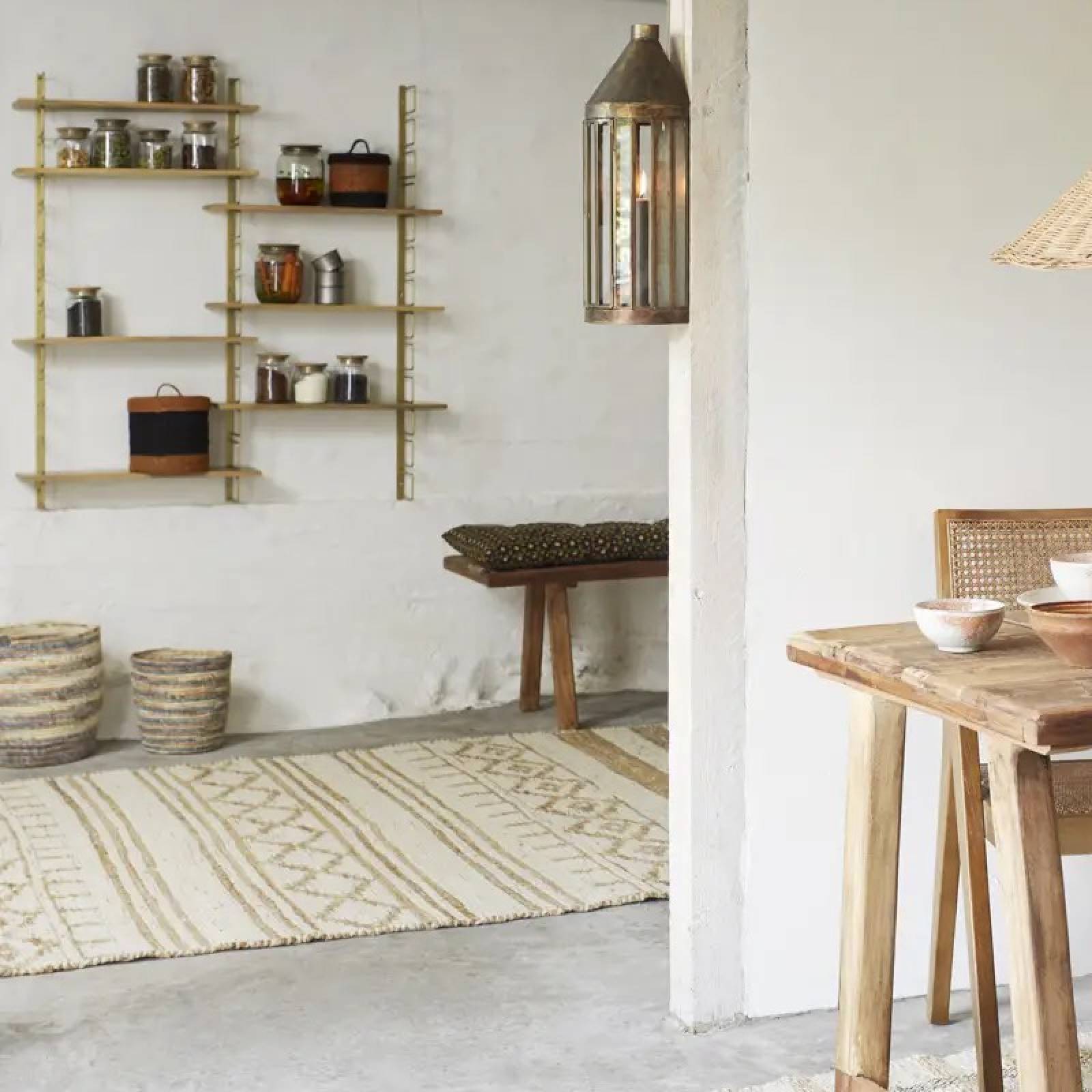 Brass Shelving Unit With 6 Adjustable Wooden Shelves thumbnails
