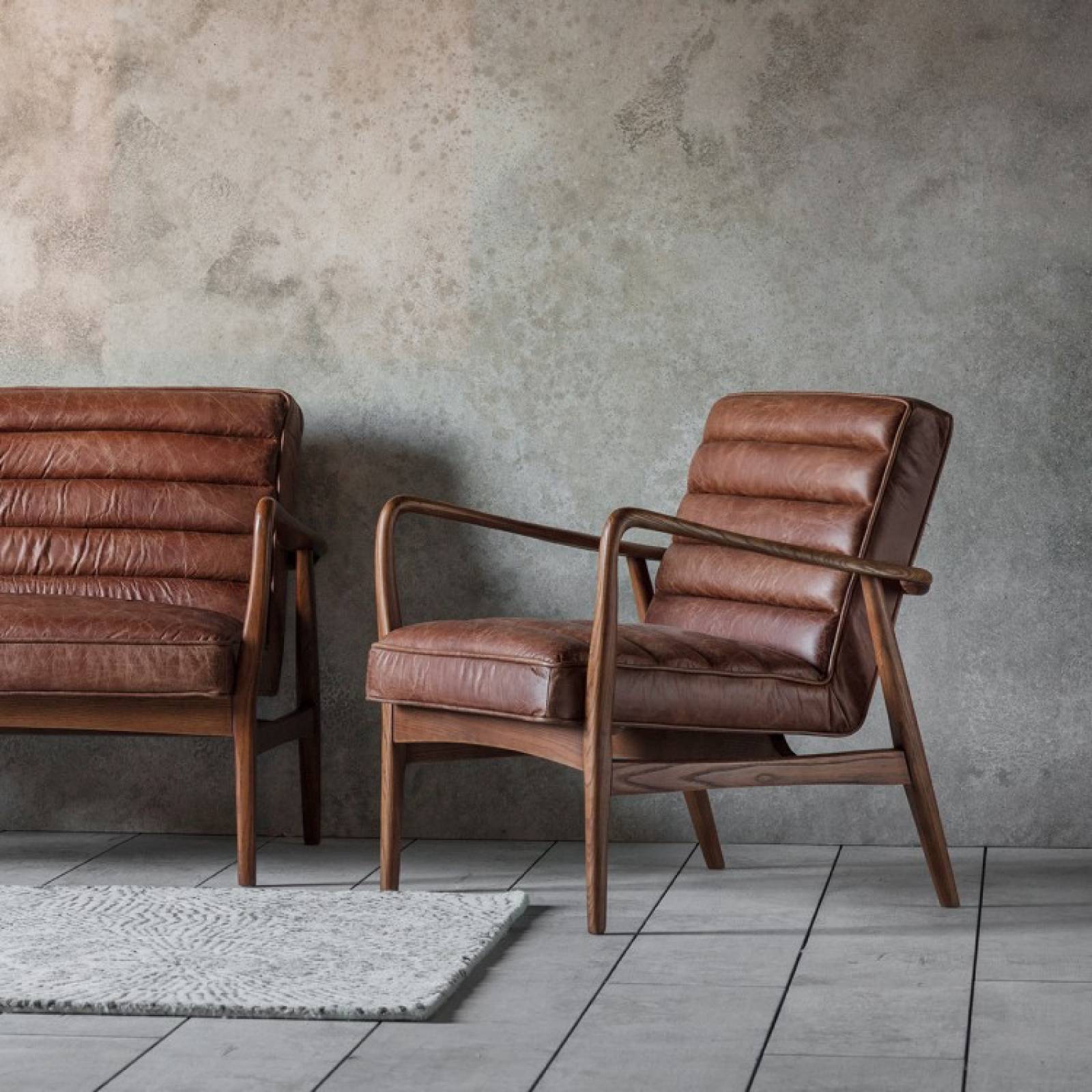 Auto Armchair Brown Leather and Oak Frame thumbnails
