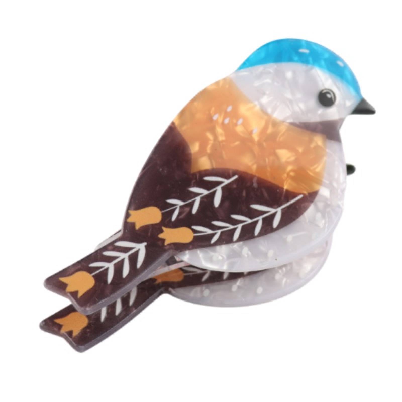 Brown Bird With Blue Head - Large Single Claw Hair Clip