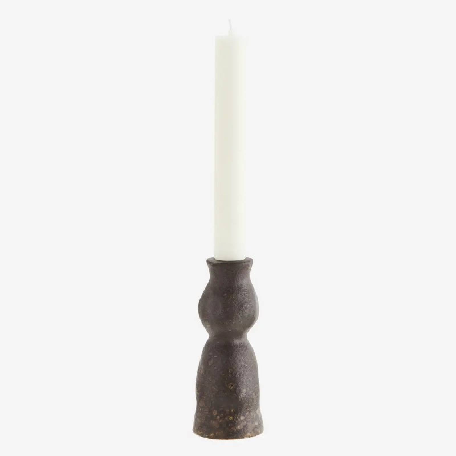 Brown Curved Stoneware Candle Holder H:14.5cm