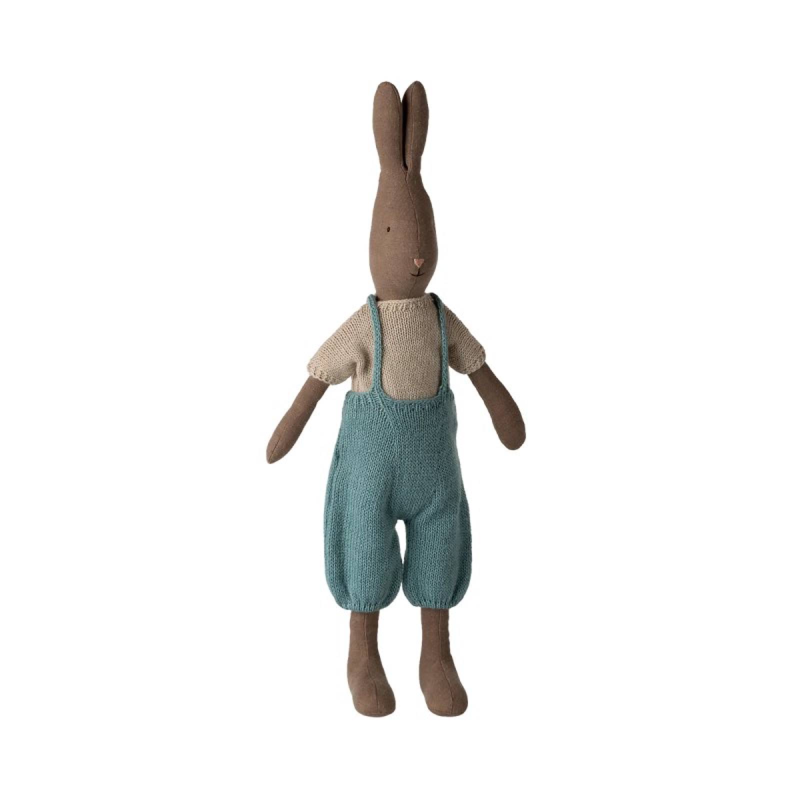 Brown Rabbit In Knitted Overalls Size 3 Soft Toy By Maileg 0+