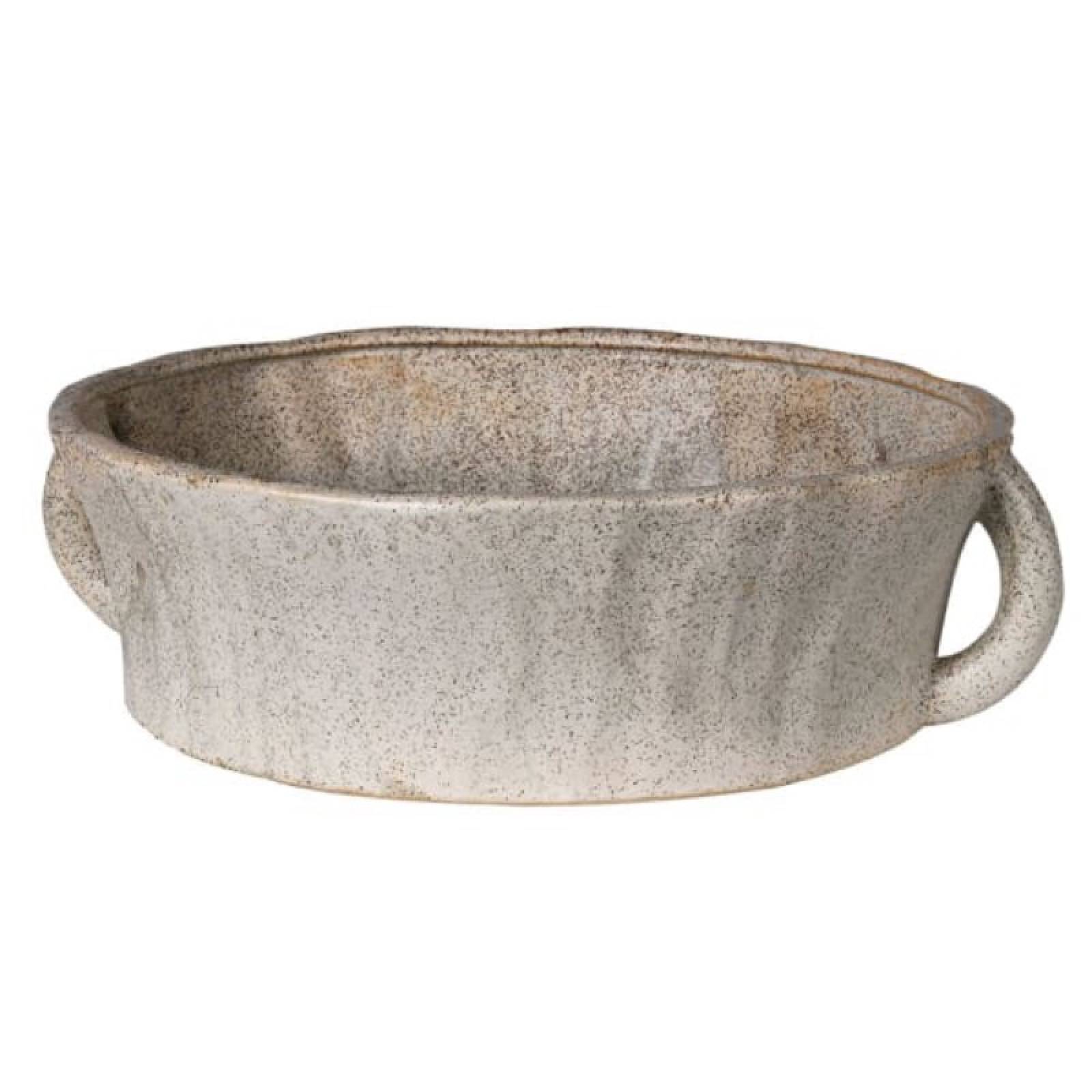Brown Speckled Ceramic Pot Bowl With Handles