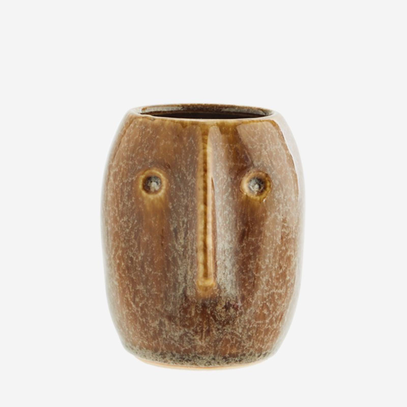 Brown Stoneware Curved Face Vase 10cm thumbnails