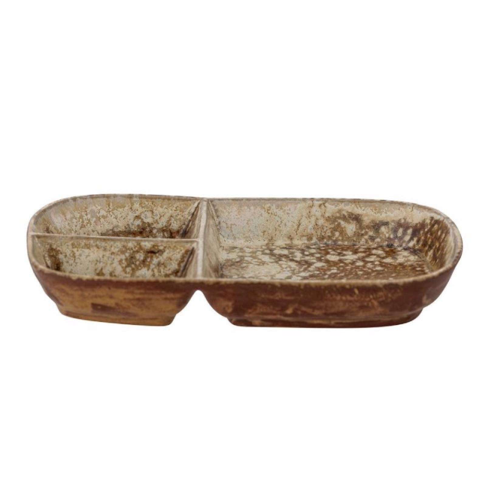 Brown Stoneware Tray With Divided Sections thumbnails