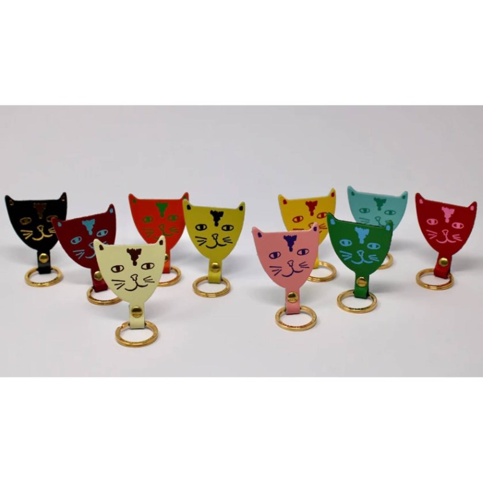 Cat Head Leather Keyring - Various Colours