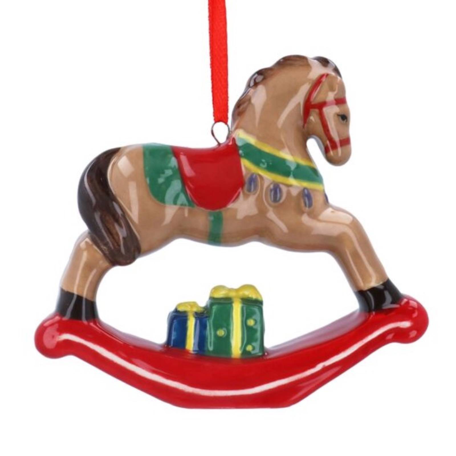 Ceramic Rocking Horse Hanging Christmas Decoration